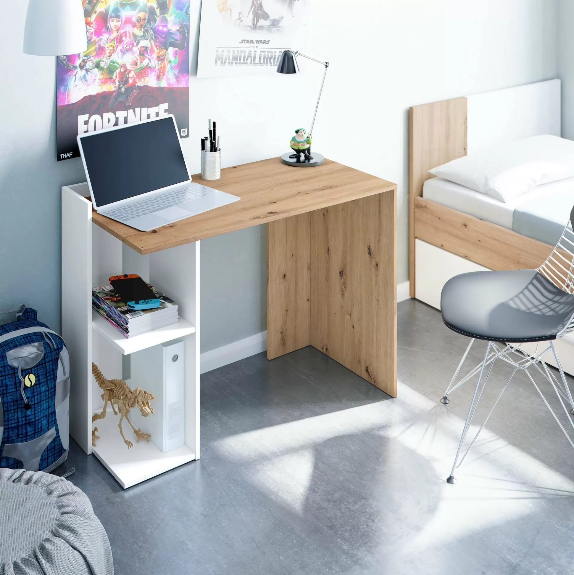 Dmora Scrivanie<Scrivania Ablibla, 100x52h78 cm, Bianco e Rovere nodi