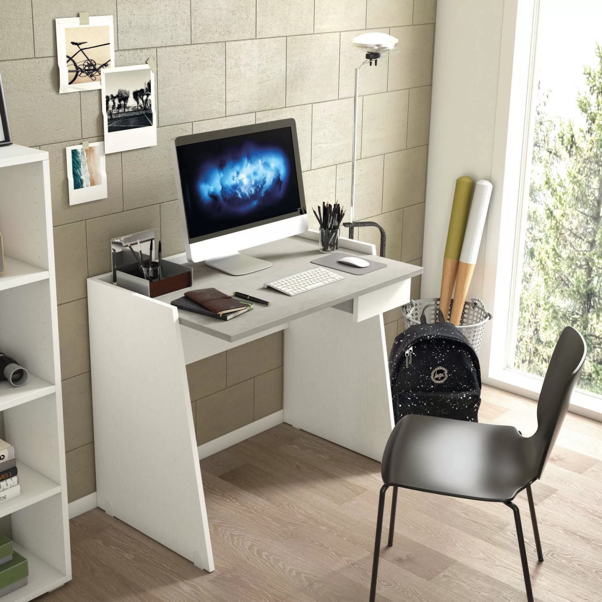 Dmora Scrivanie<Scrivania Abulele, 90x60h80 cm, Bianco e Cemento