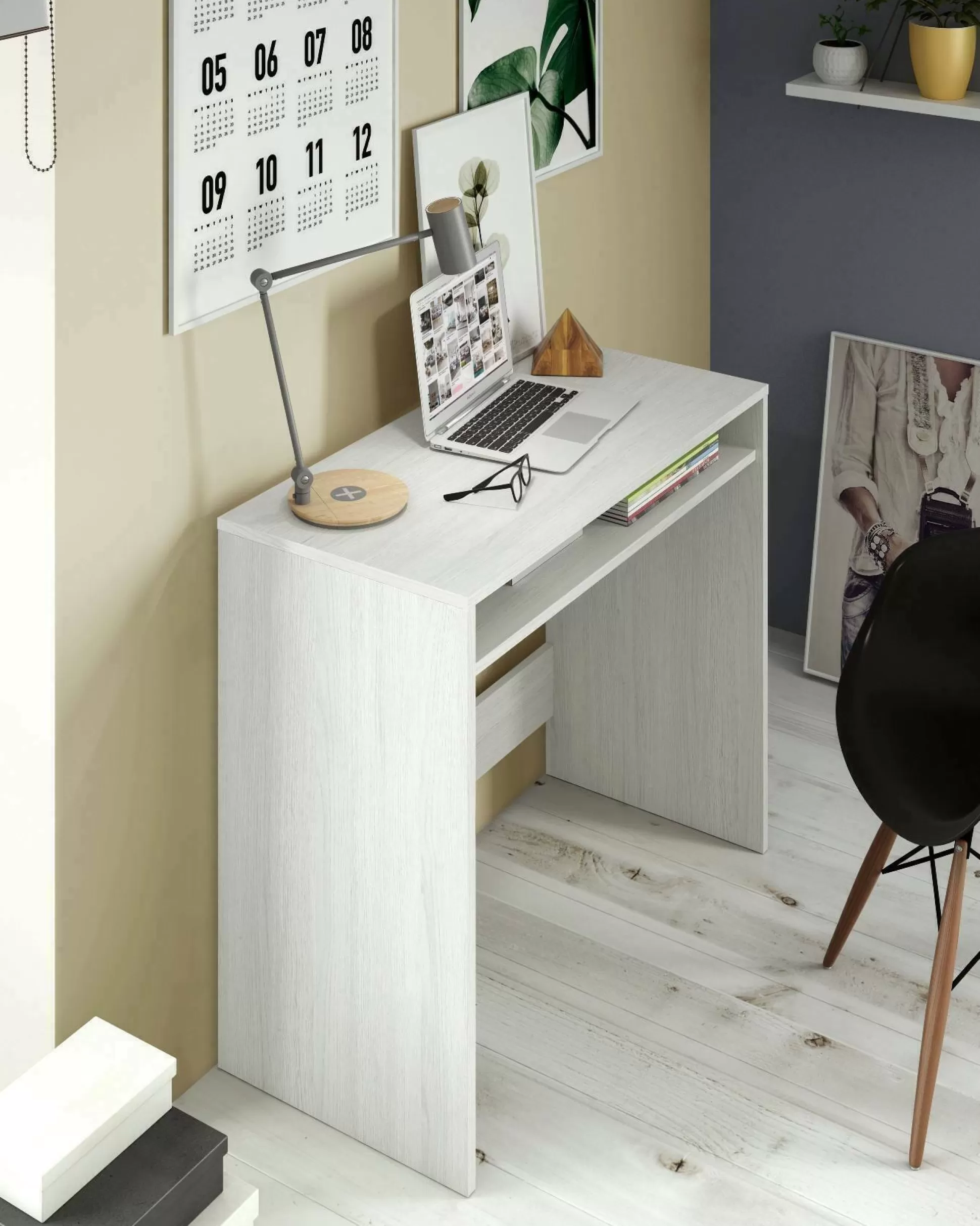Dmora Scrivanie<Scrivania Acu, 79x43h87 cm, Bianco effetto legno