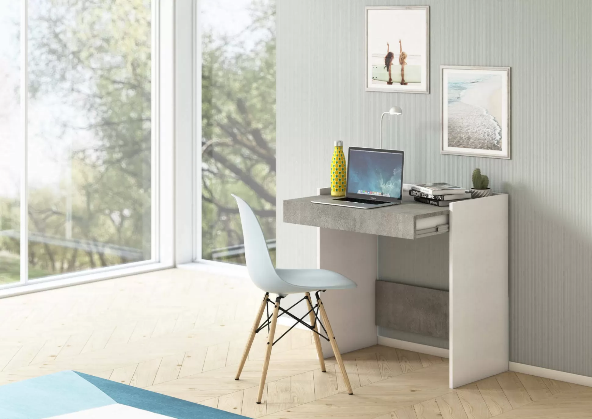 Dmora Scrivanie<Scrivania Adri, 80x40h79 cm, Bianco e Cemento