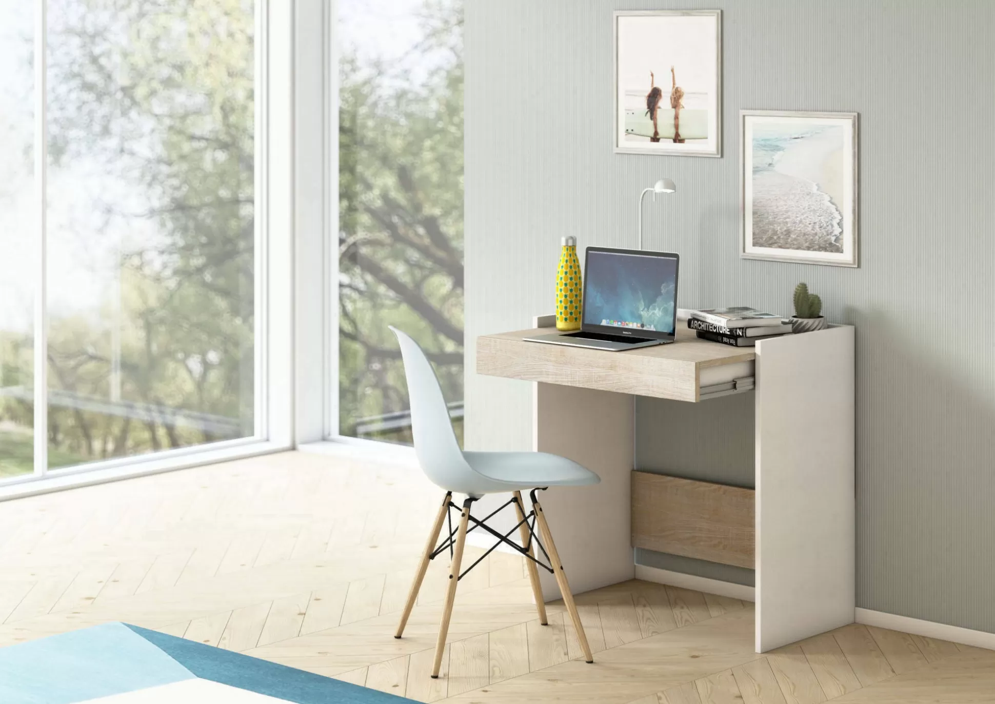 Dmora Scrivanie<Scrivania Adri, 80x40h79 cm, Bianco e Rovere