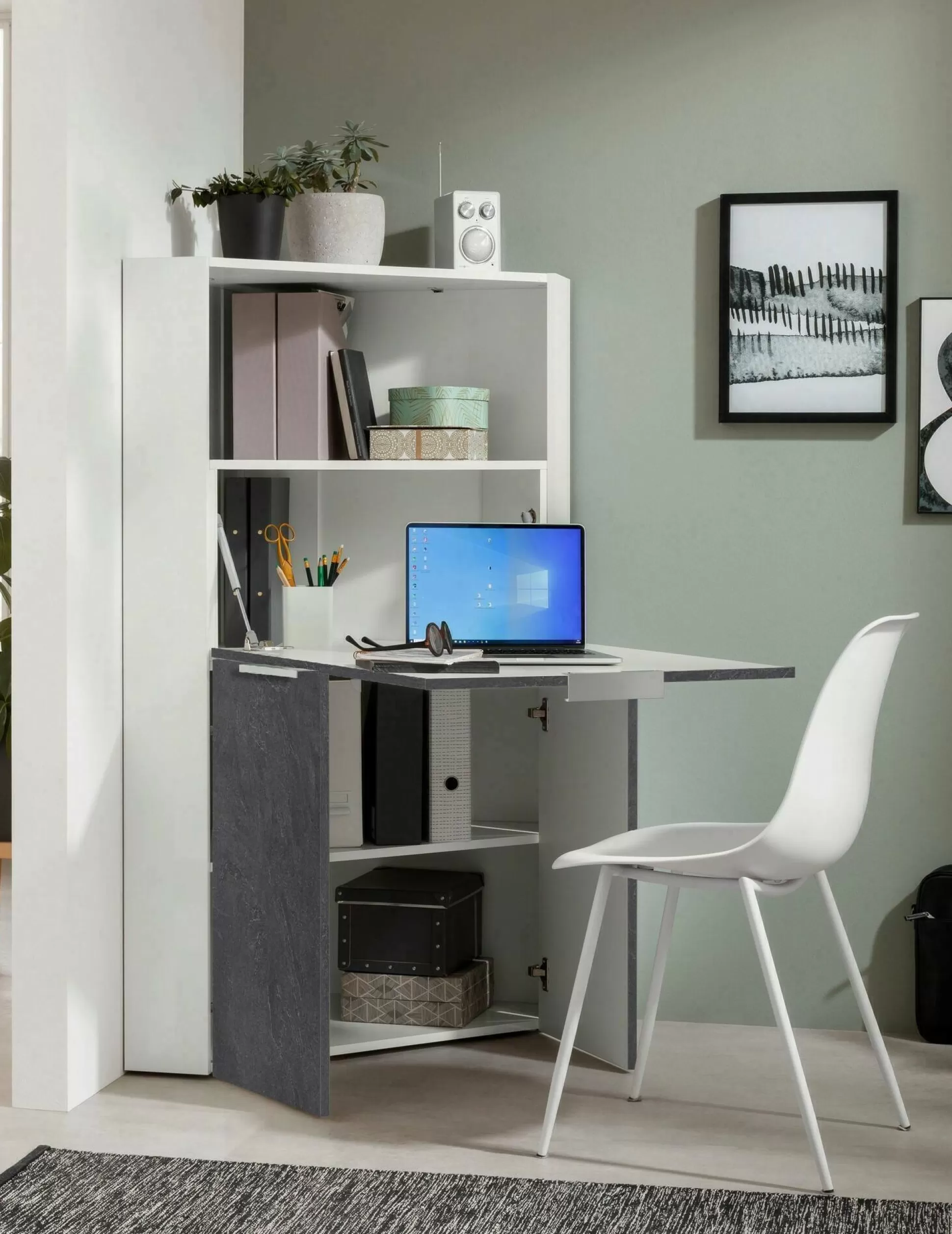 Dmora Scrivanie<Scrivania Akiro, cm 70x57h140, Bianco e