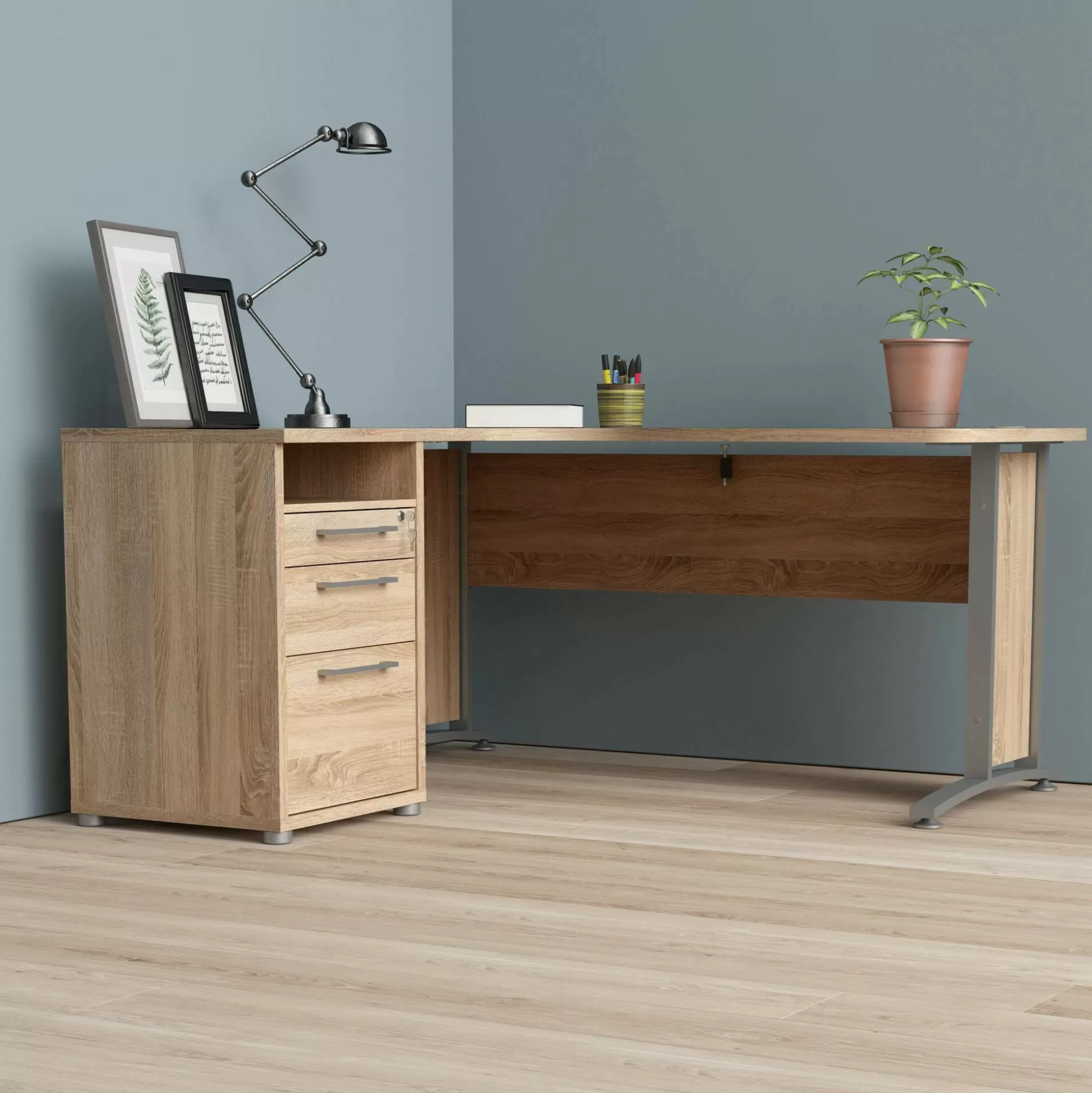 Dmora Scrivanie<Scrivania Alfango, 159x151 h75 cm, Grigio e Quercia