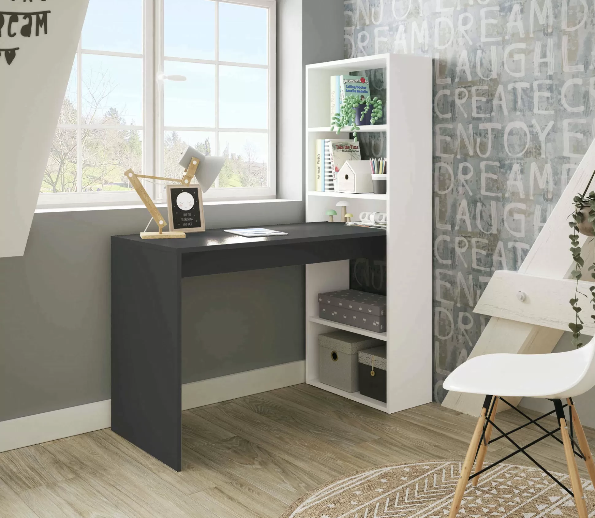 Dmora Scrivanie<Scrivania Ali, 120x53h144 cm, Bianco e Antracite