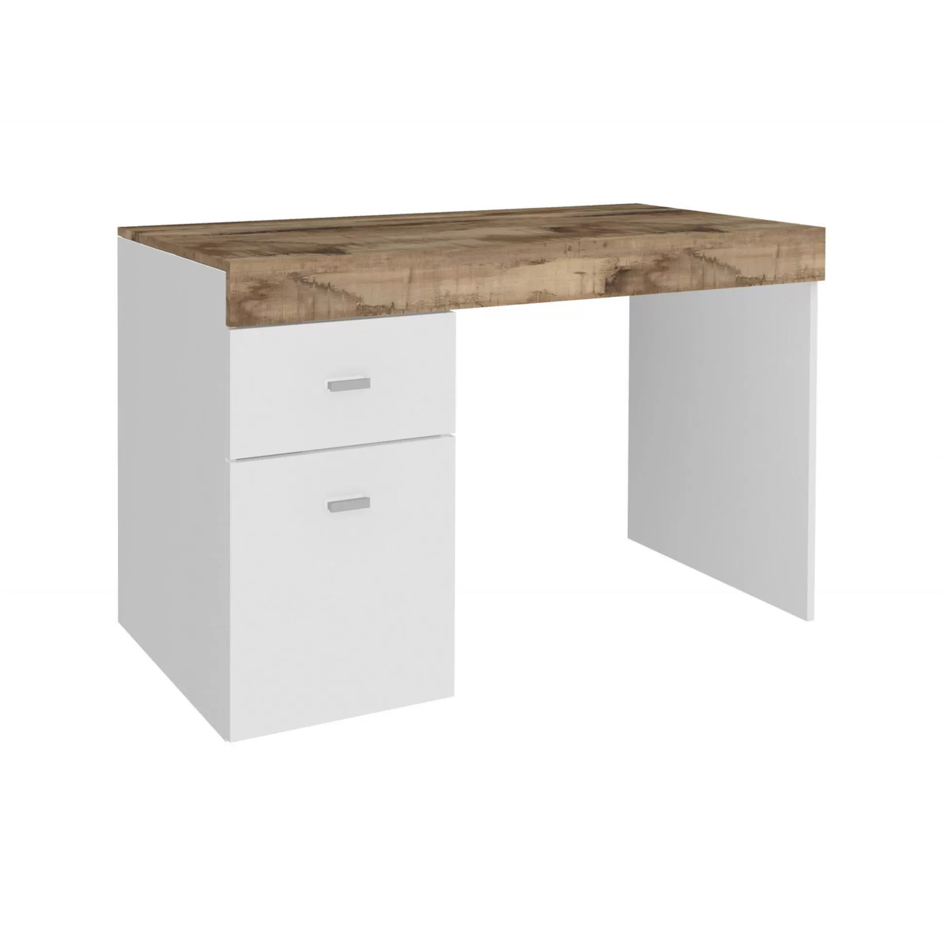 Dmora Scrivanie<Scrivania Alpaca, cm 100x60h75, Bianco lucido e Acero