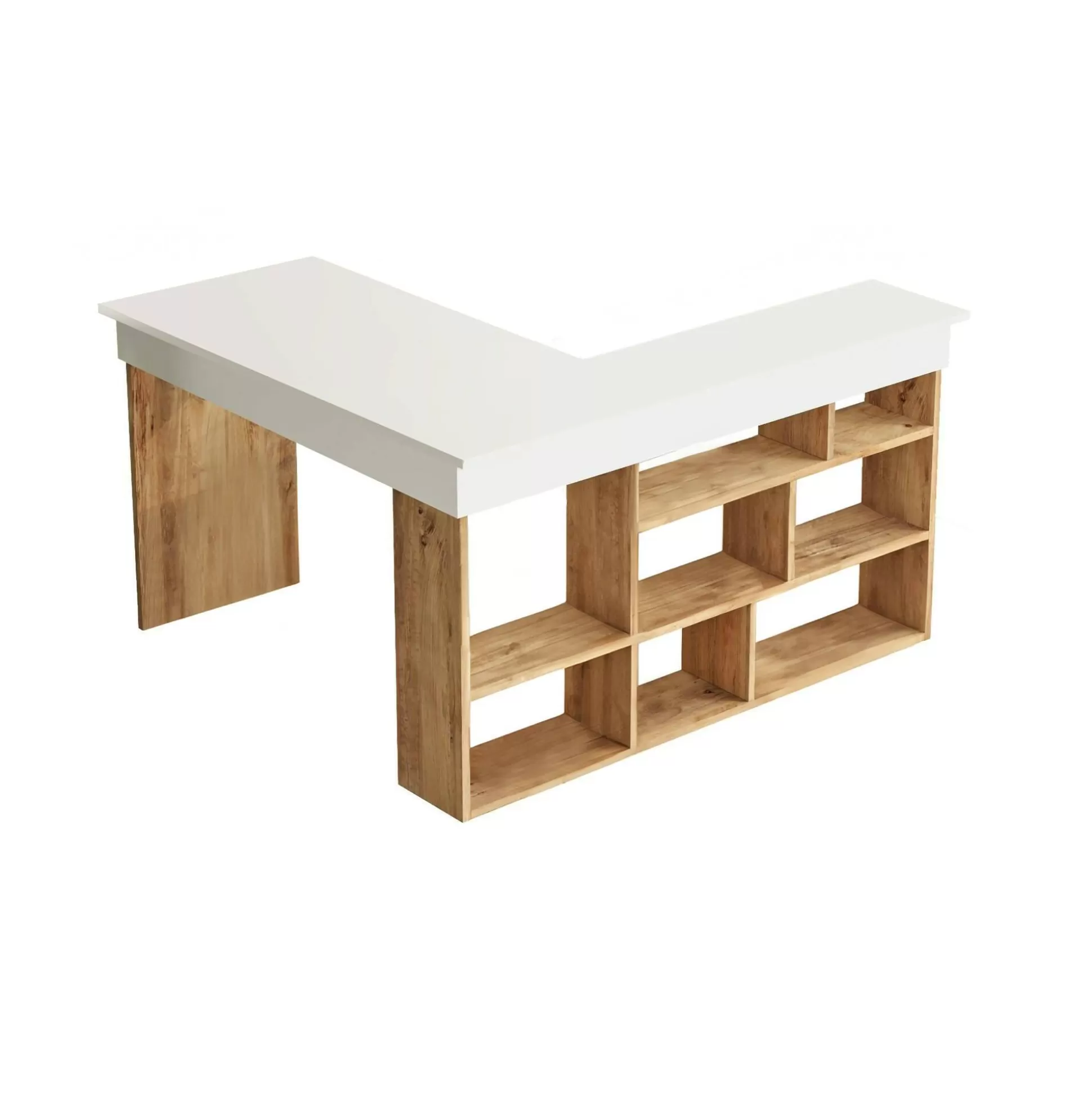 Dmora Scrivanie<Scrivania Altin, 129x120h72 cm, Quercia e Bianco