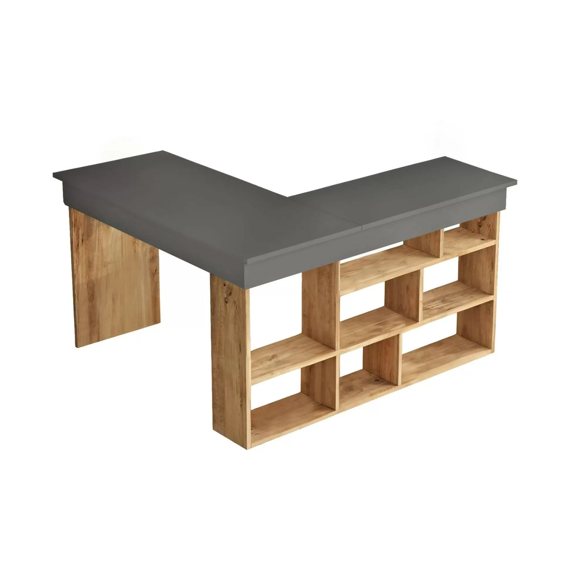 Dmora Scrivanie<Scrivania Altin, 129x120h72 cm, Quercia e Nero