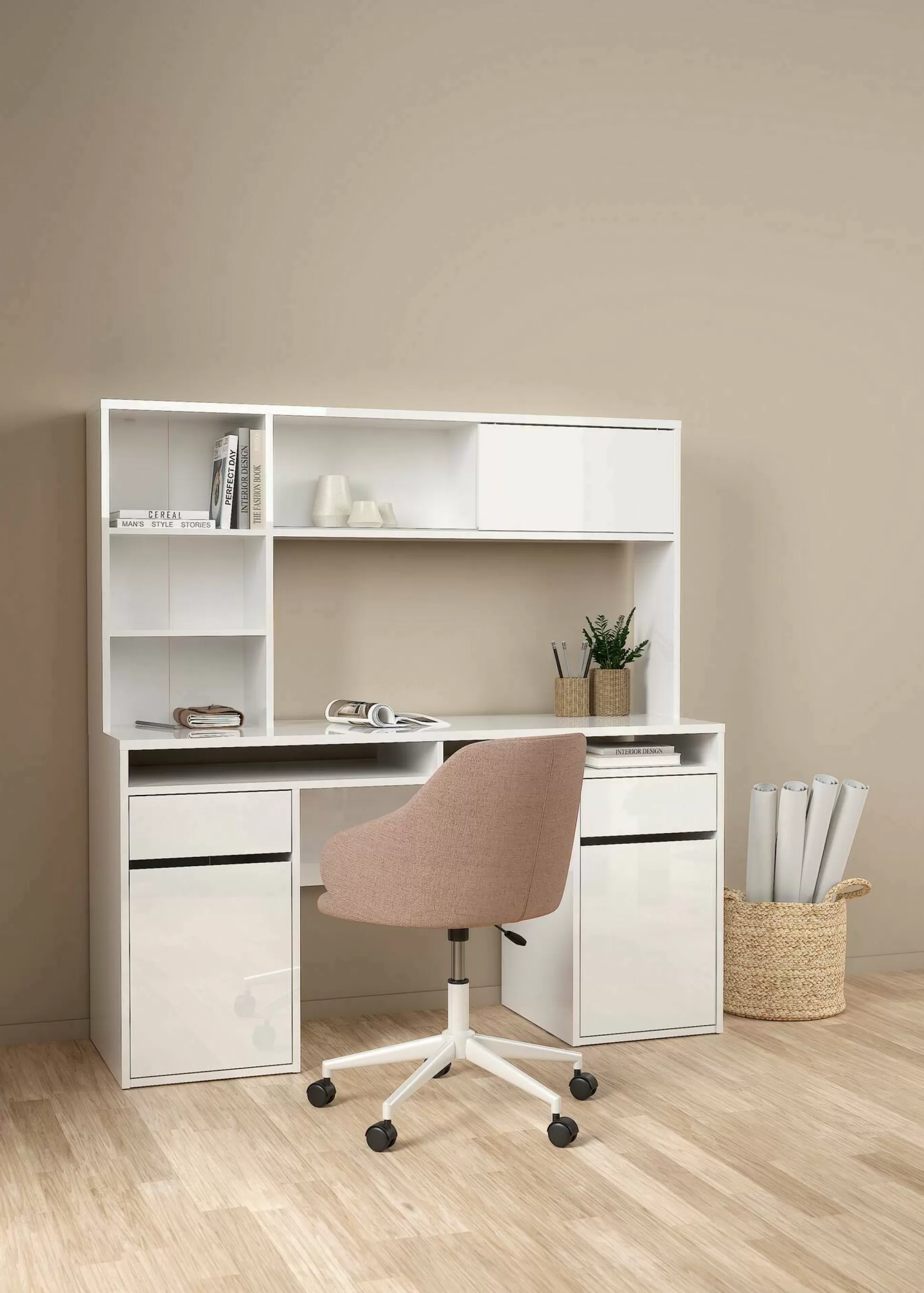 Dmora Scrivanie<Scrivania Ambrenti, 48x149 h156 cm, Bianco