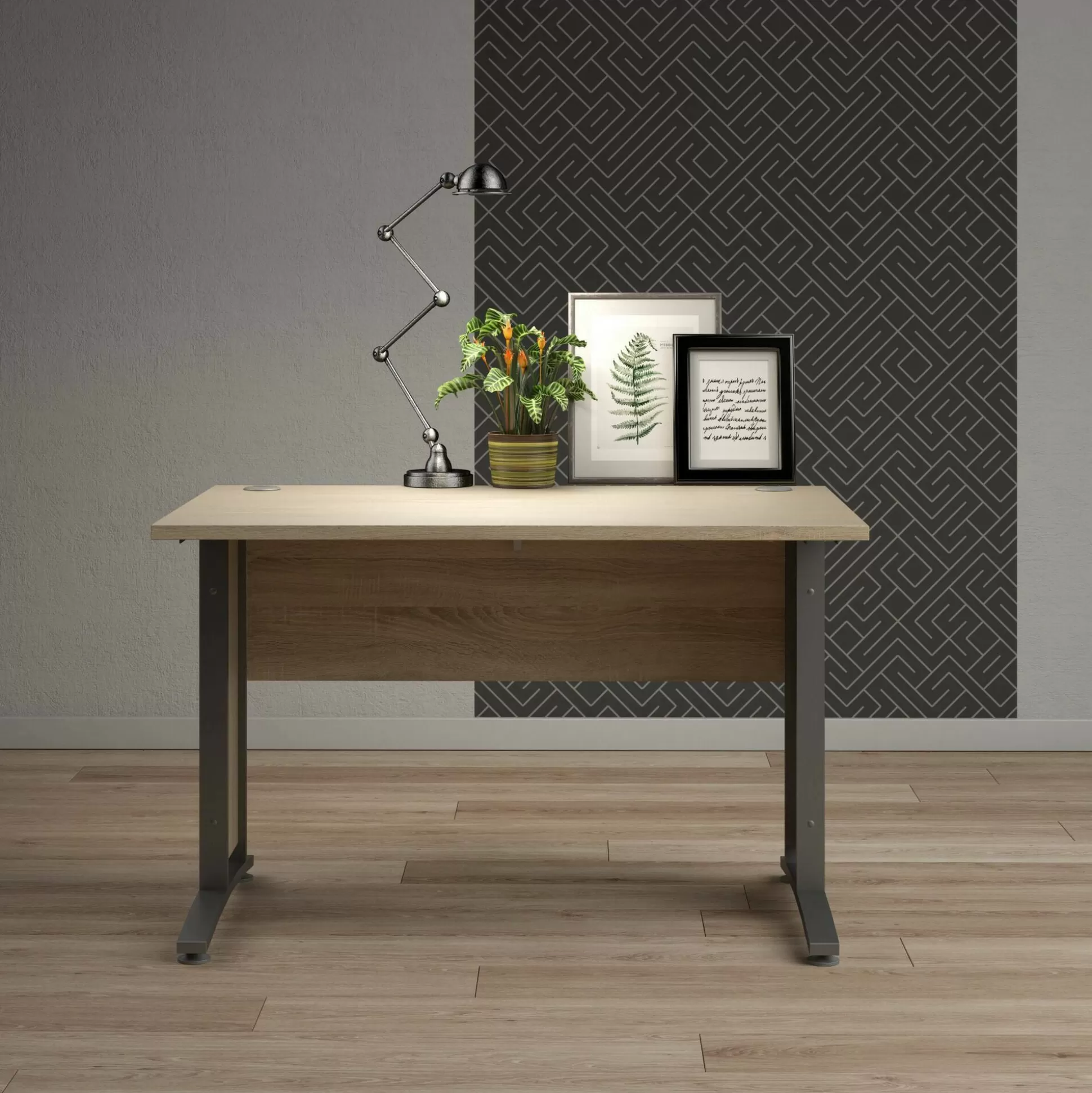 Dmora Scrivanie<Scrivania Amigos, 120x80 h75 cm, Grigio e Quercia