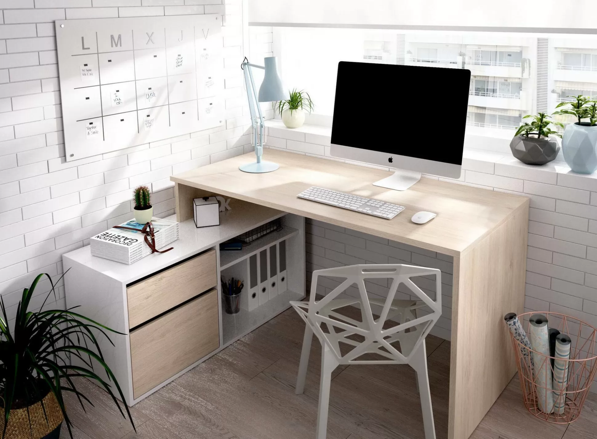 Dmora Scrivanie<Scrivania Andor, 139x92h75 cm, Bianco e Rovere