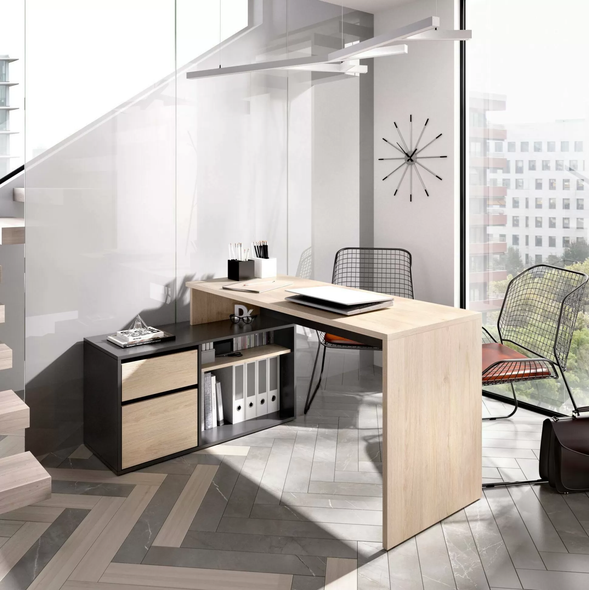 Dmora Scrivanie<Scrivania Andor, 139x92h75 cm, Rovere e Antracite