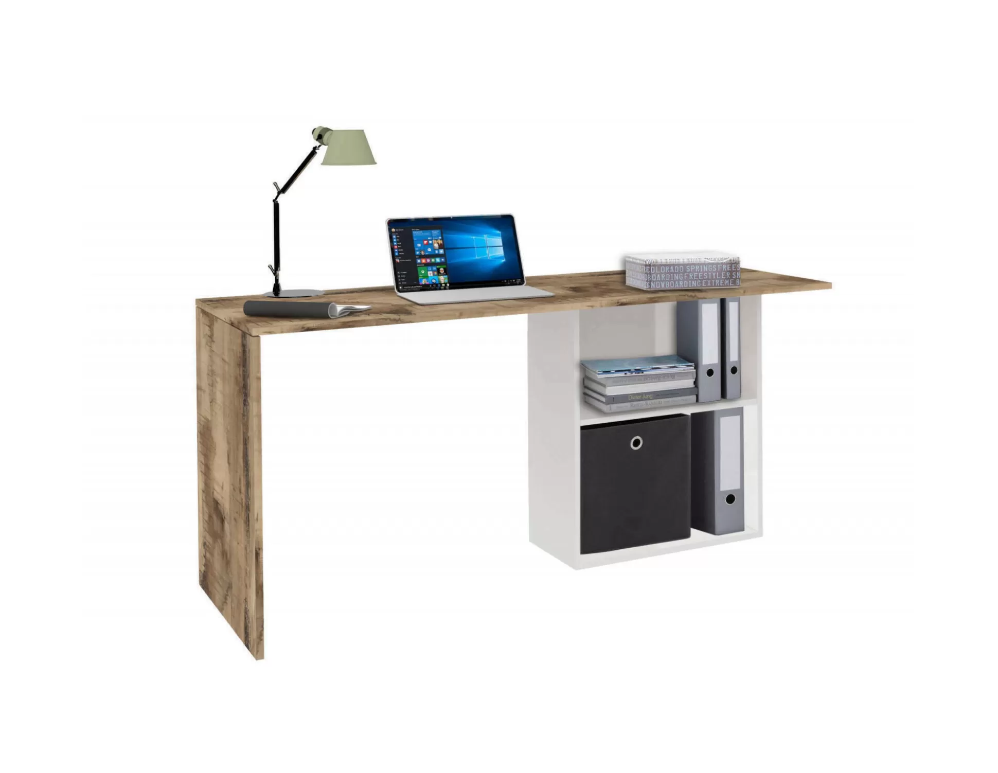 Dmora Scrivanie<Scrivania Antioco, cm 110x50h75, Bianco lucido e Acero