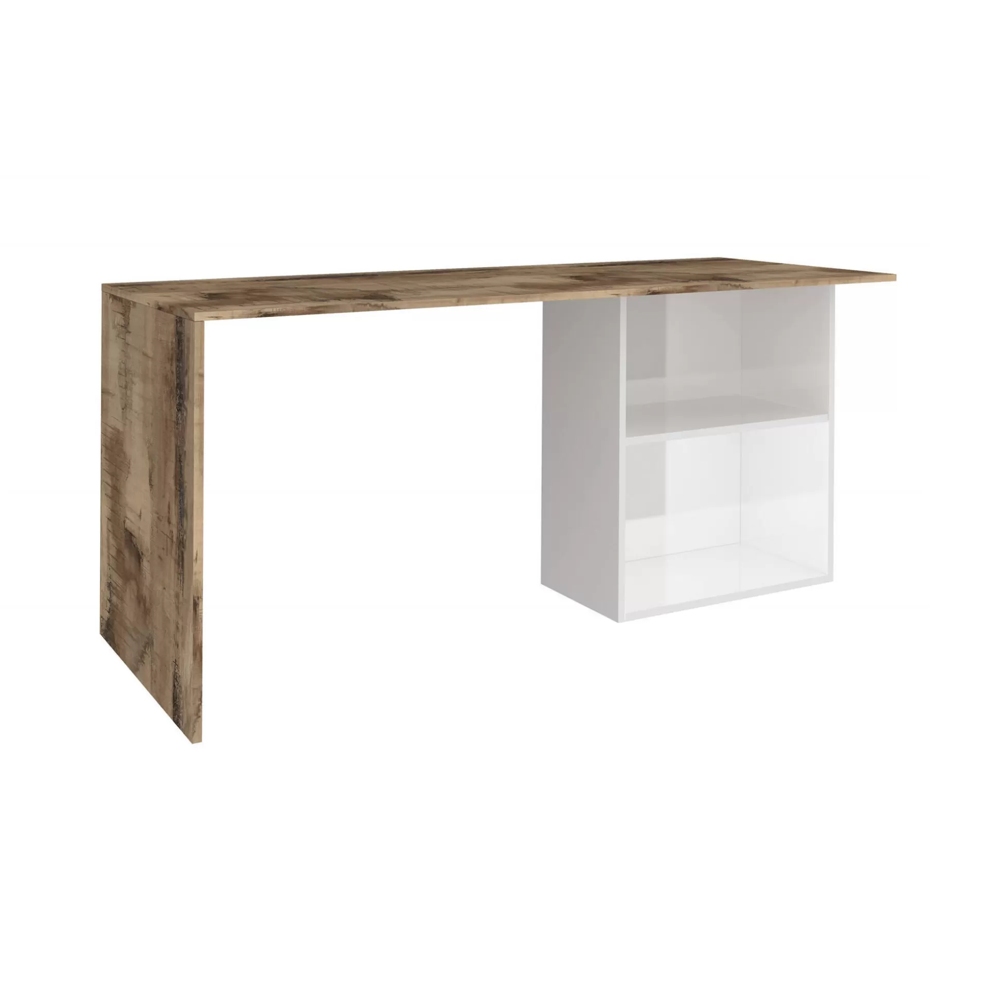 Dmora Scrivanie<Scrivania Antioco, cm 110x50h75, Bianco lucido e Acero