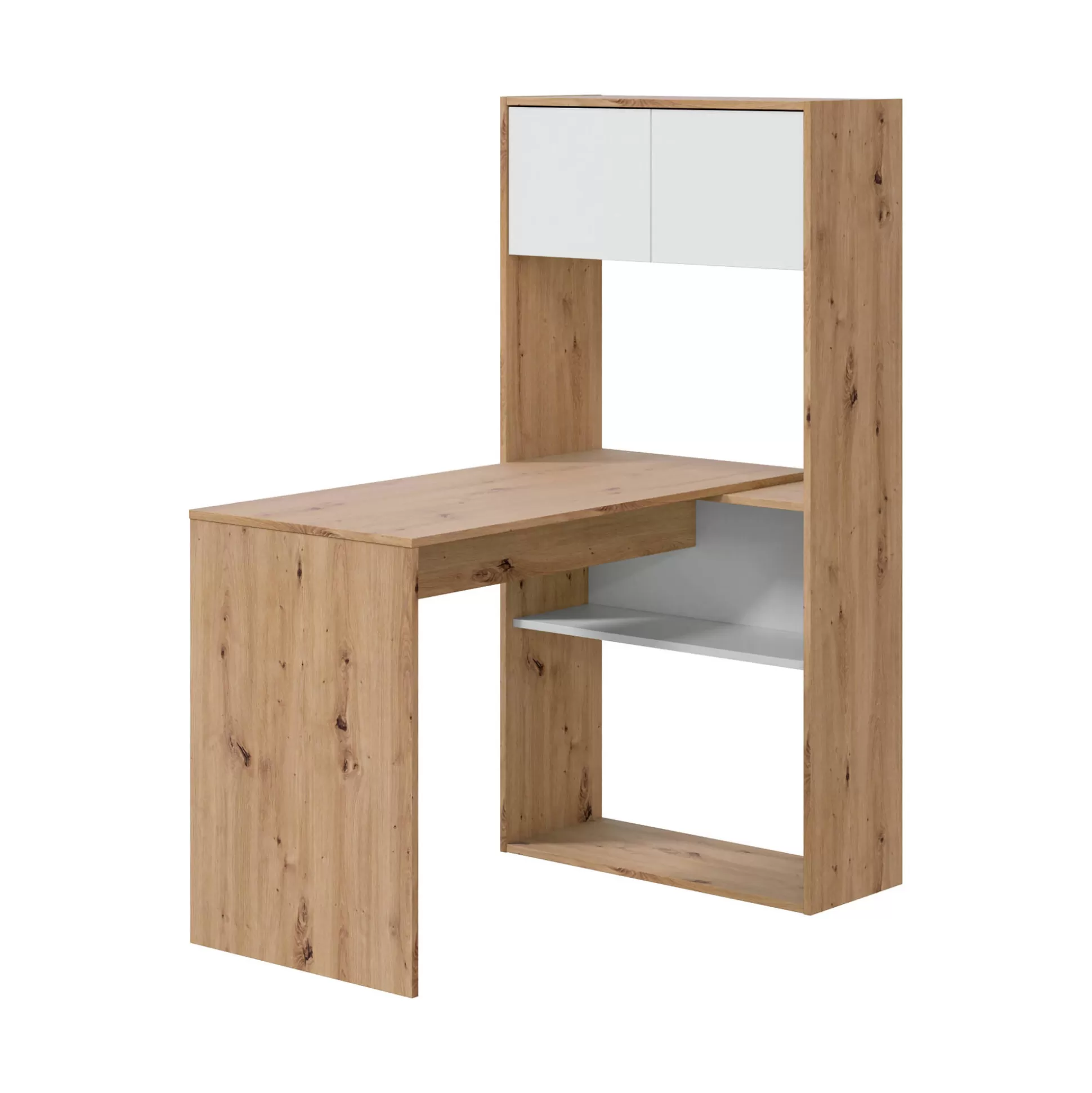 Dmora Scrivanie<Scrivania Apogee, 108x70h140 cm, Bianco e Rovere nodi