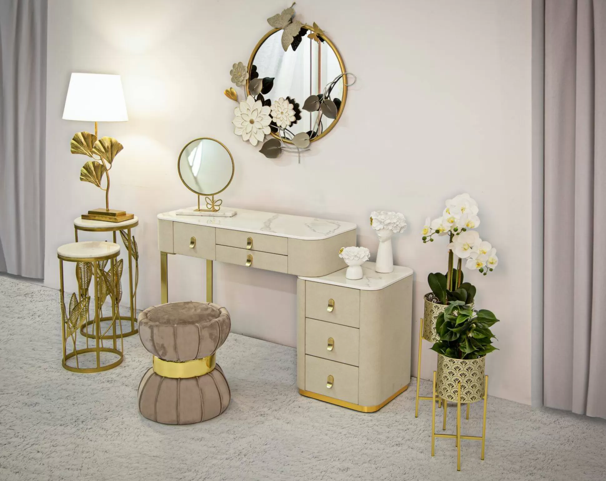Dmora Scrivanie<Scrivania Apoteosi, 120x40 h75 cm, Crema e Oro