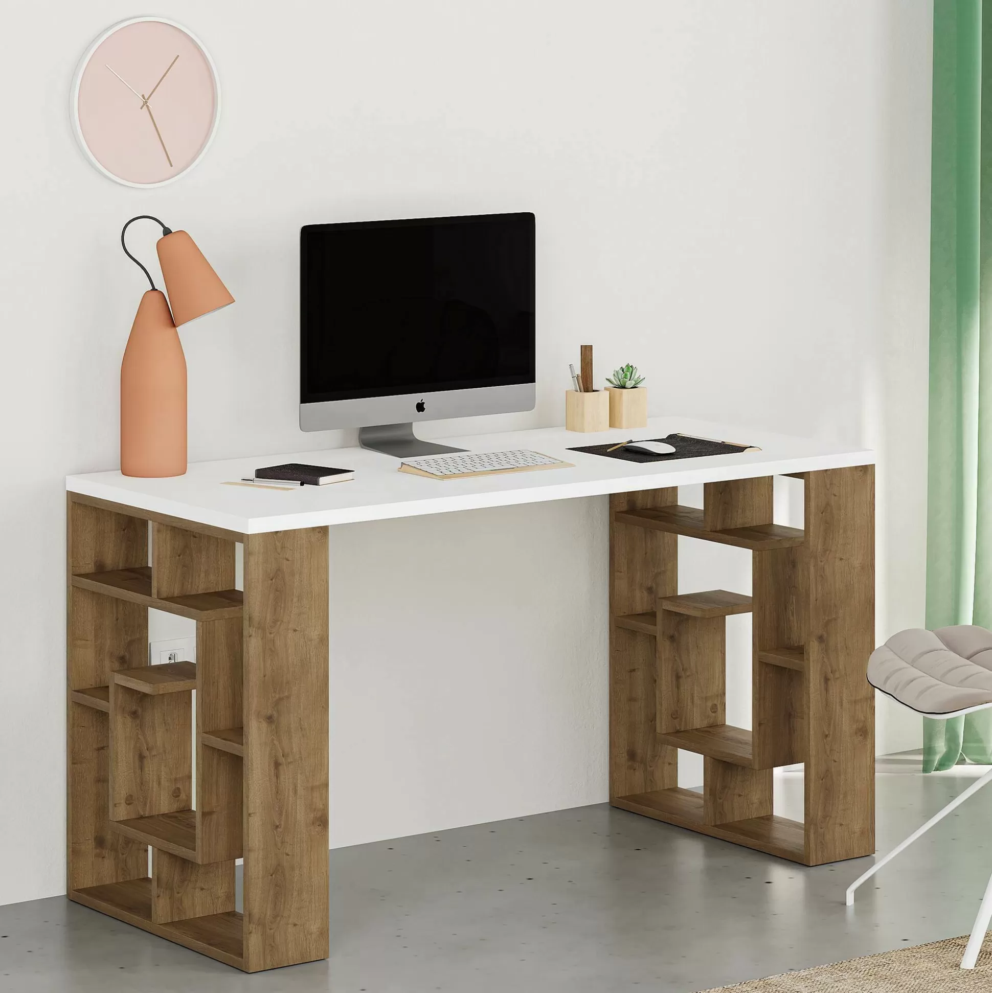 Dmora Scrivanie<Scrivania Archidamia, 140x60 h75 cm, Bianco e Marrone