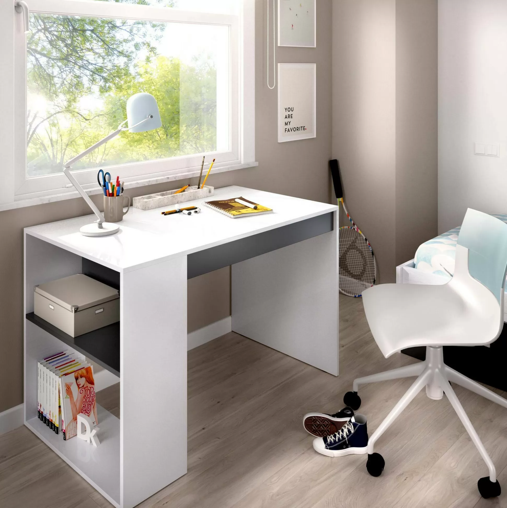 Dmora Scrivanie<Scrivania Arianella, 115x50h74 cm, Bianco e Antracite