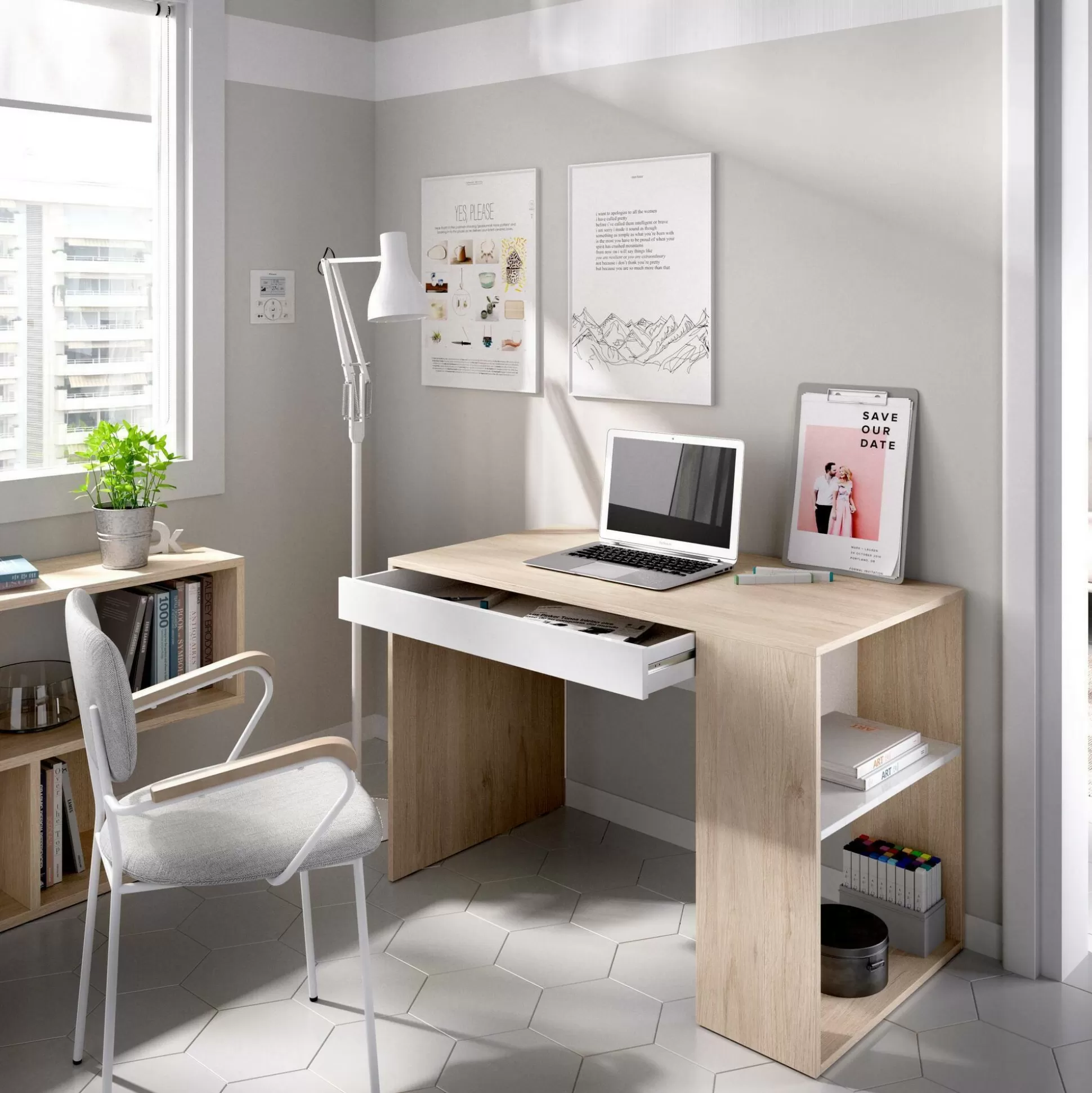 Dmora Scrivanie<Scrivania Arianella, 115x50h74 cm, Rovere e Bianco