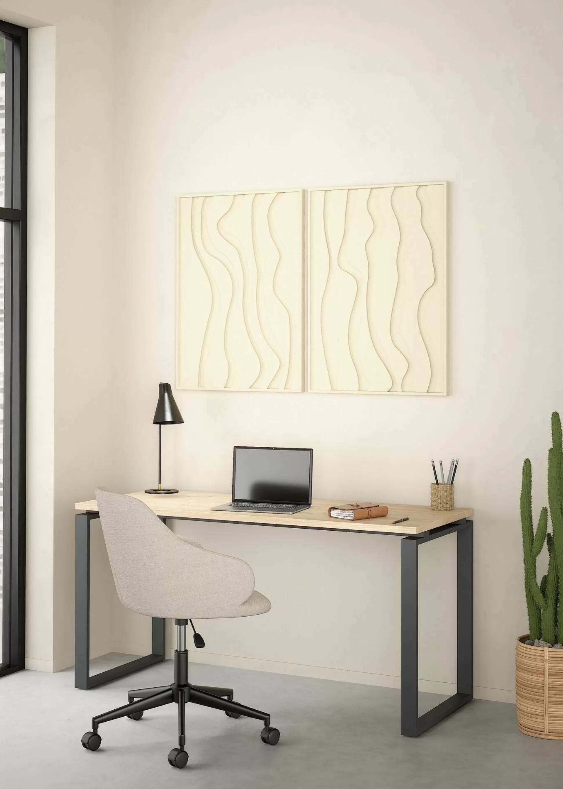 Dmora Scrivanie<Scrivania Arignano, 60x150 h76 cm, Rovere e Grigio