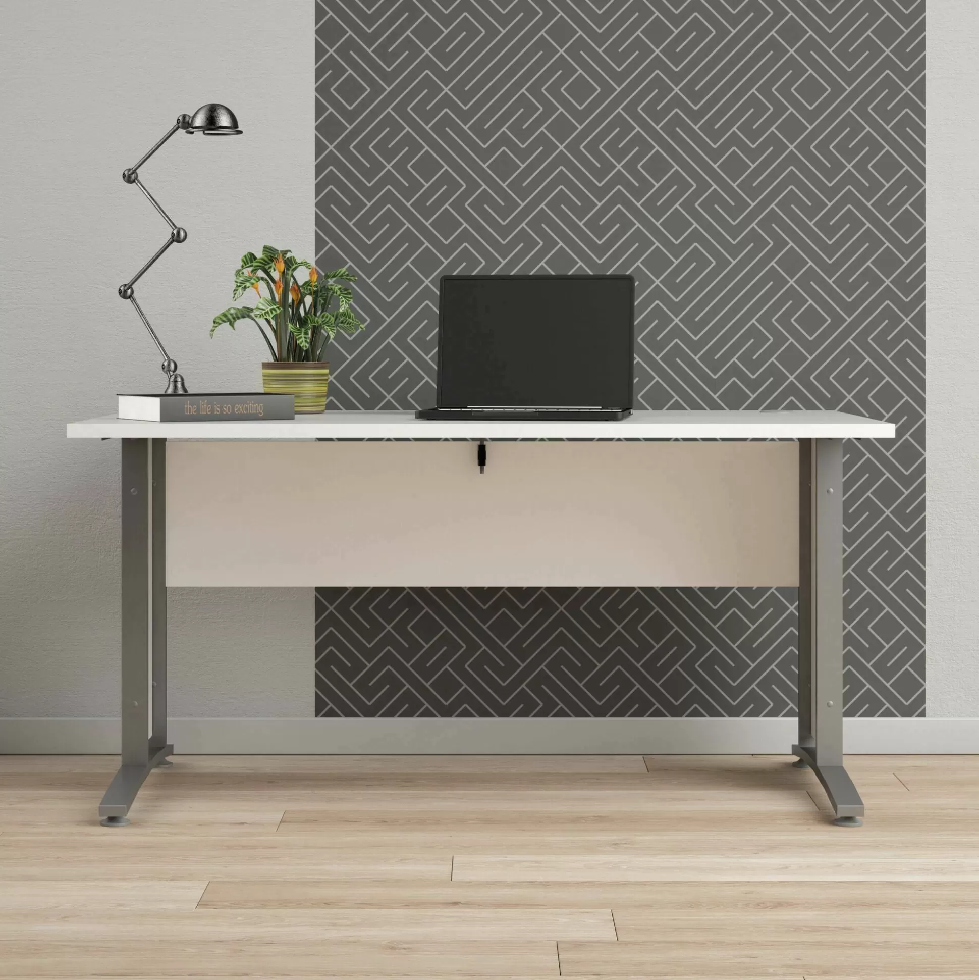 Dmora Scrivanie<Scrivania Ascorbato, 150x80 h75 cm, Bianco e Grigio
