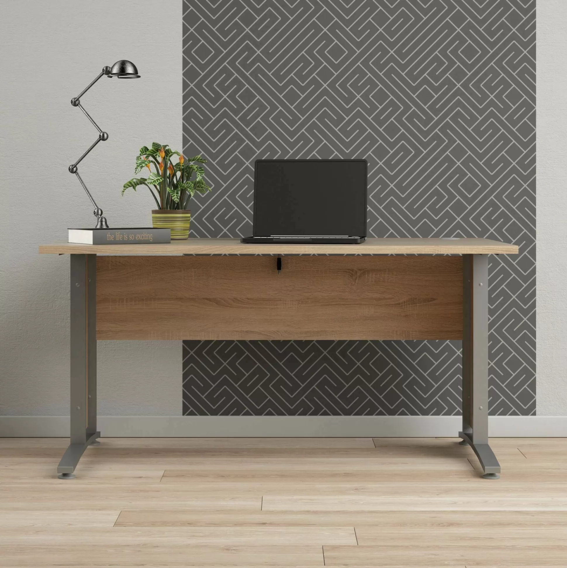 Dmora Scrivanie<Scrivania Ascorbato, 150x80 h75 cm, Grigio e Quercia