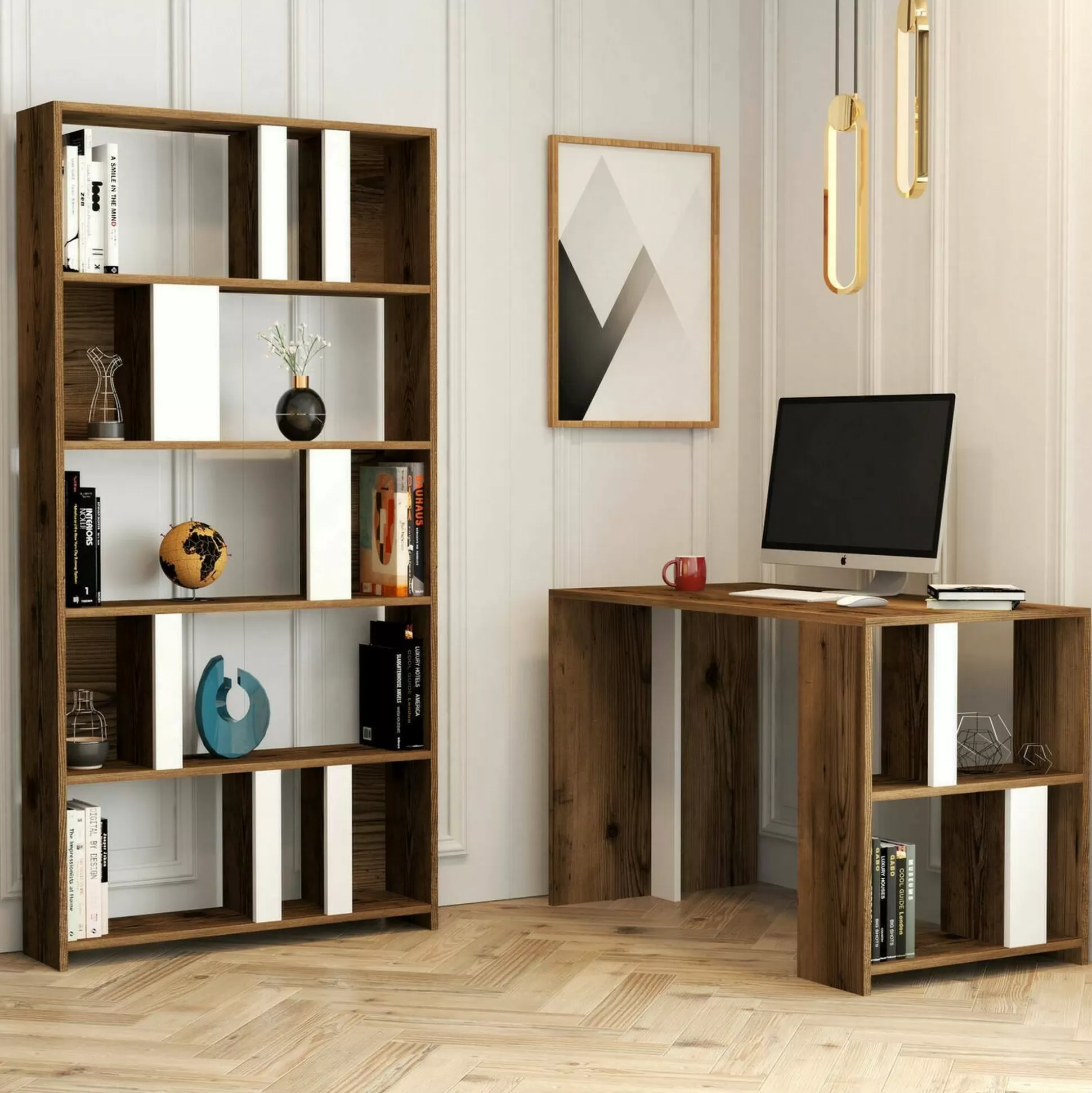 Dmora Scrivanie<Scrivania Atene, 120x60h75 cm, Noce e Bianco