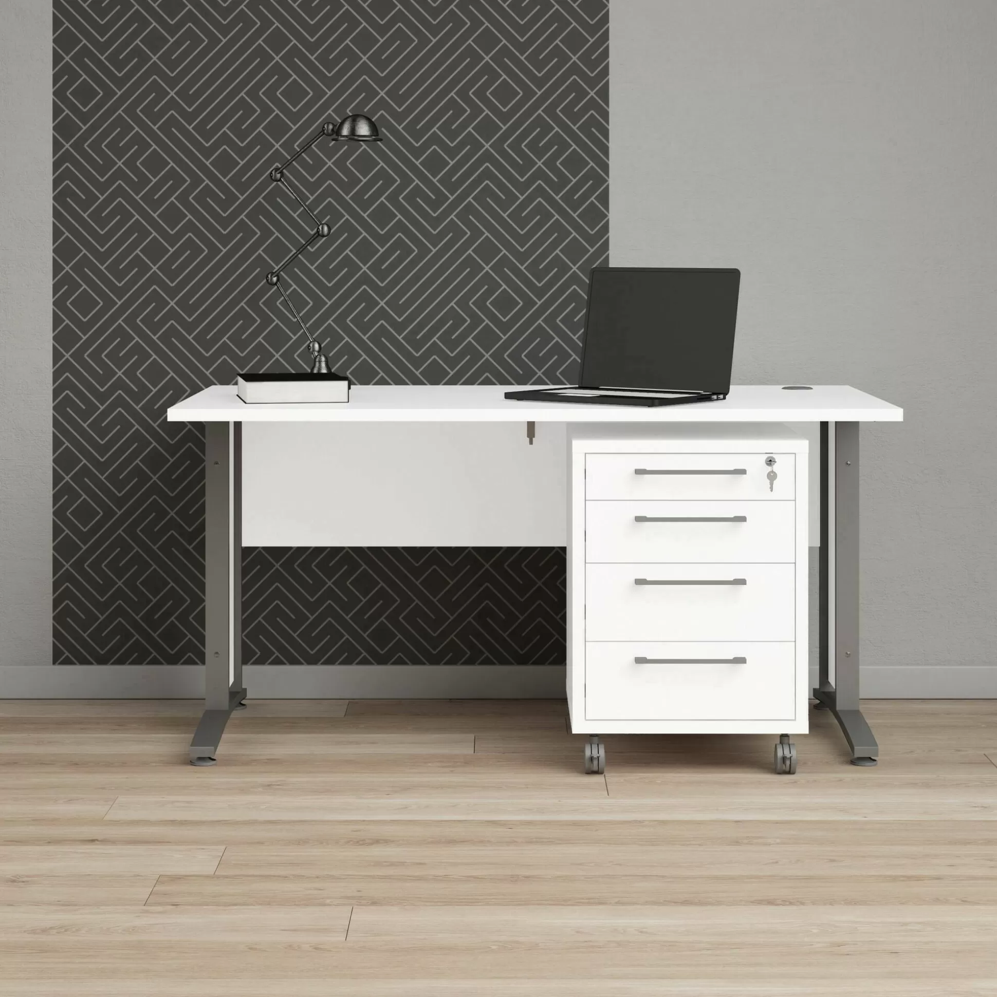 Dmora Scrivanie<Scrivania Azzaro, 150x80 h75 cm, Bianco e Grigio