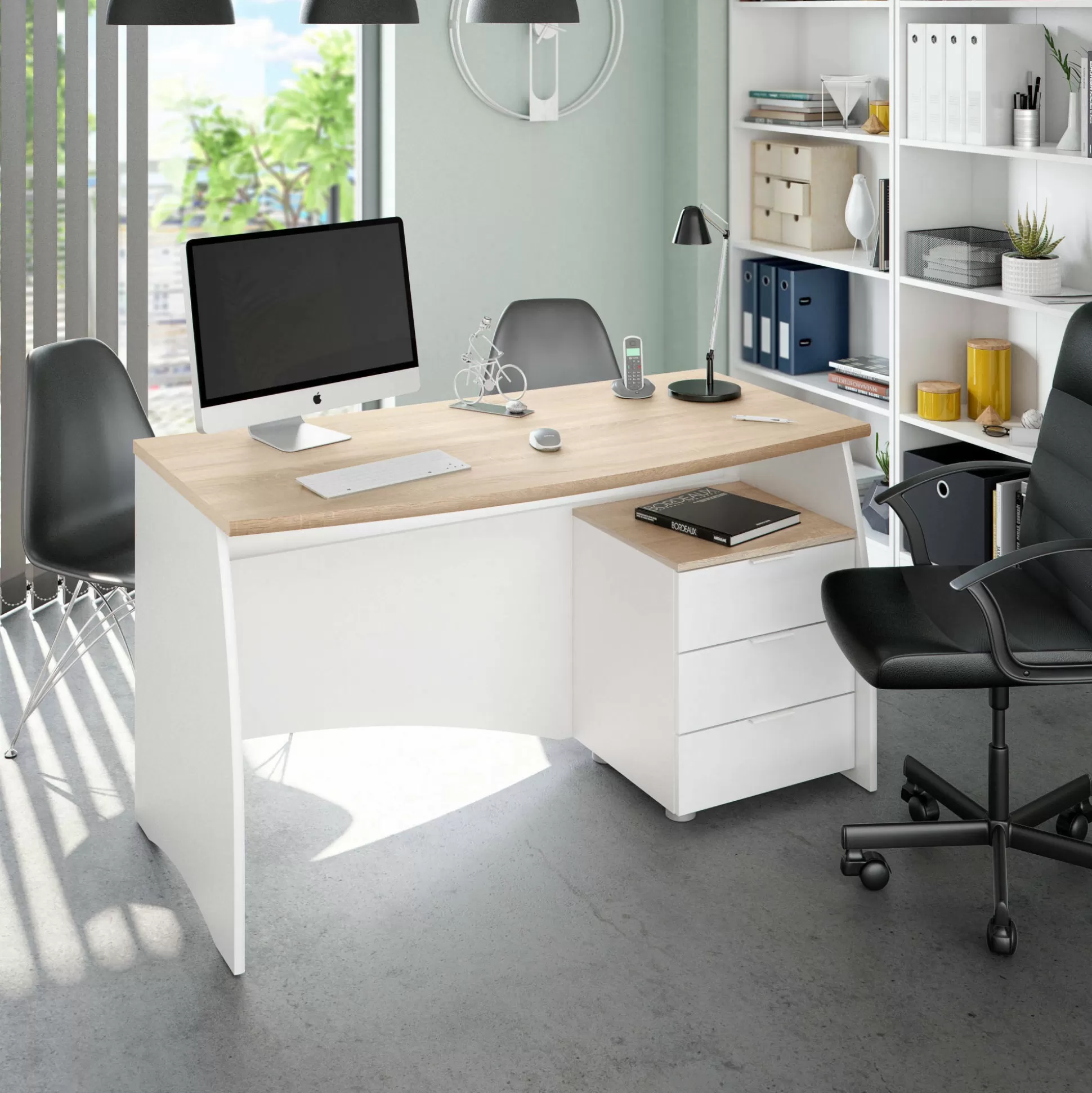 Dmora Scrivanie<Scrivania Azziz, 136x67h74 cm, Bianco e Rovere