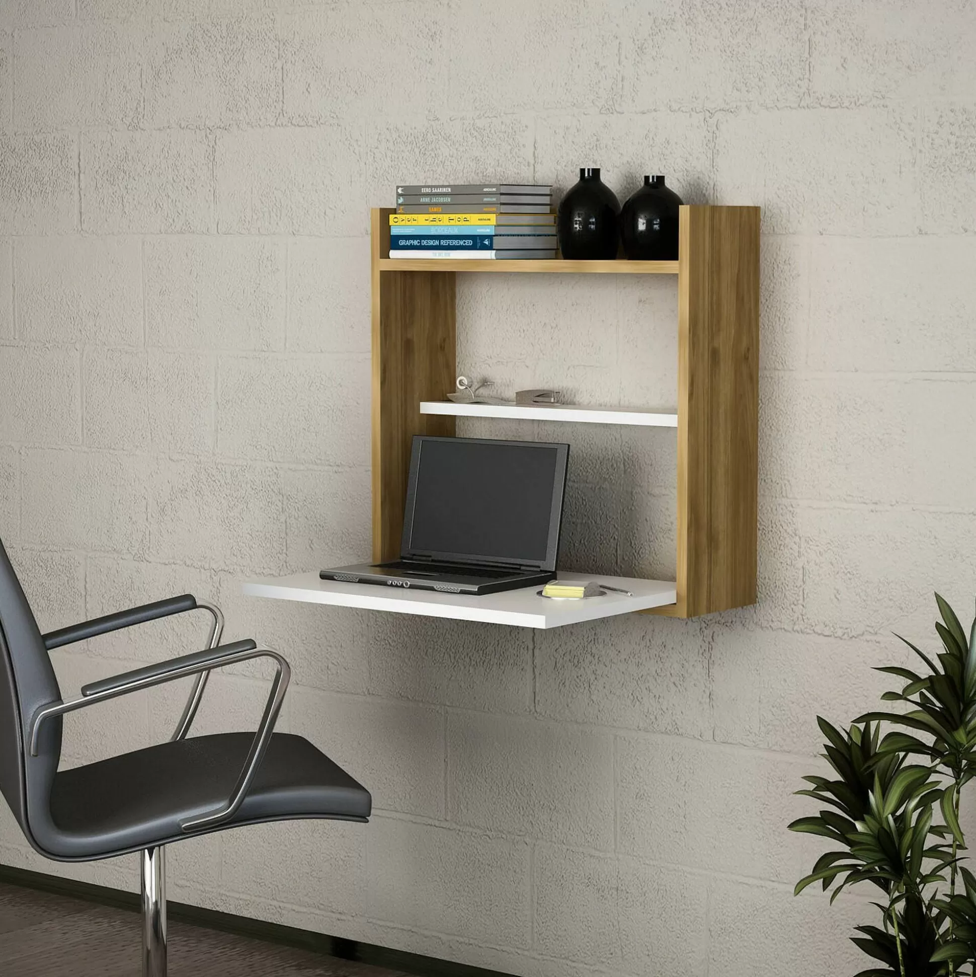 Dmora Scrivanie<Scrivania Bariano, 60x20h60 cm, Bianco e Noce