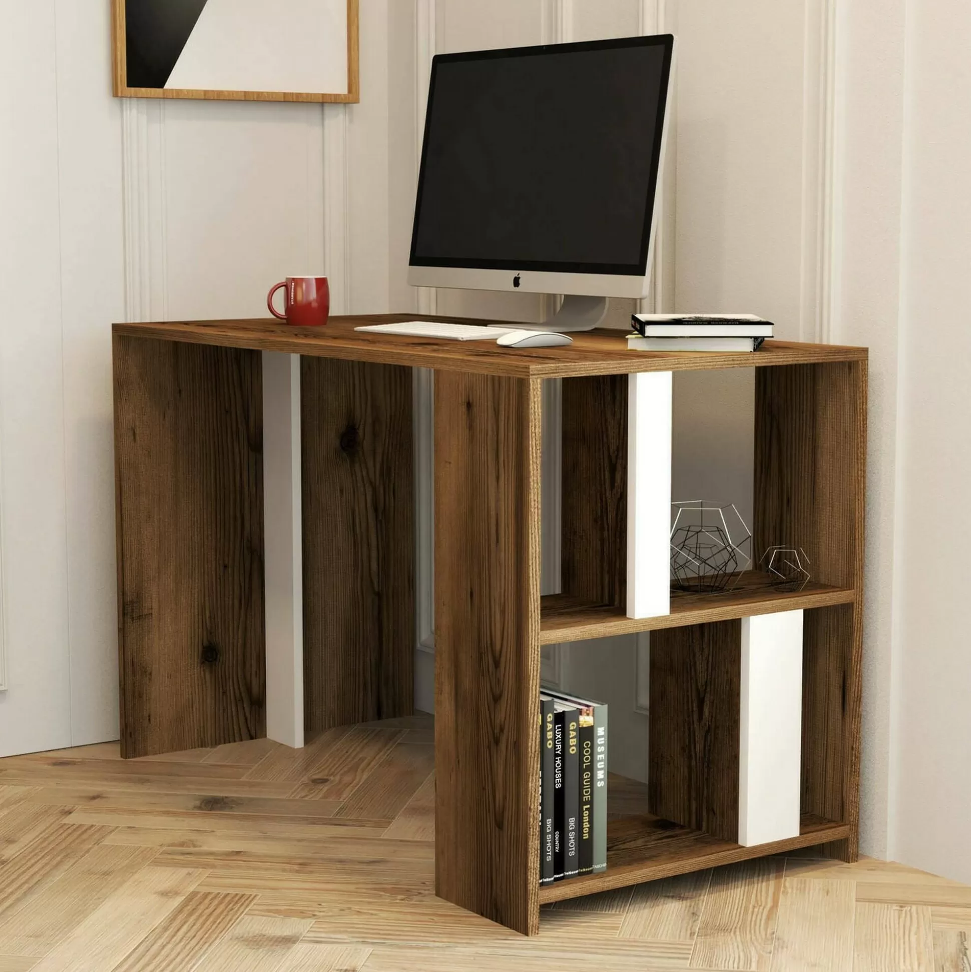 Dmora Scrivanie<Scrivania Bising, 120x60h75 cm, Noce e Bianco