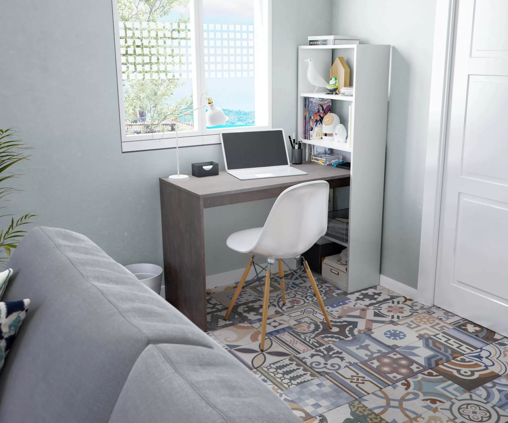 Dmora Scrivanie<Scrivania Dacarte, 120x53h144 cm, Bianco e Ossido