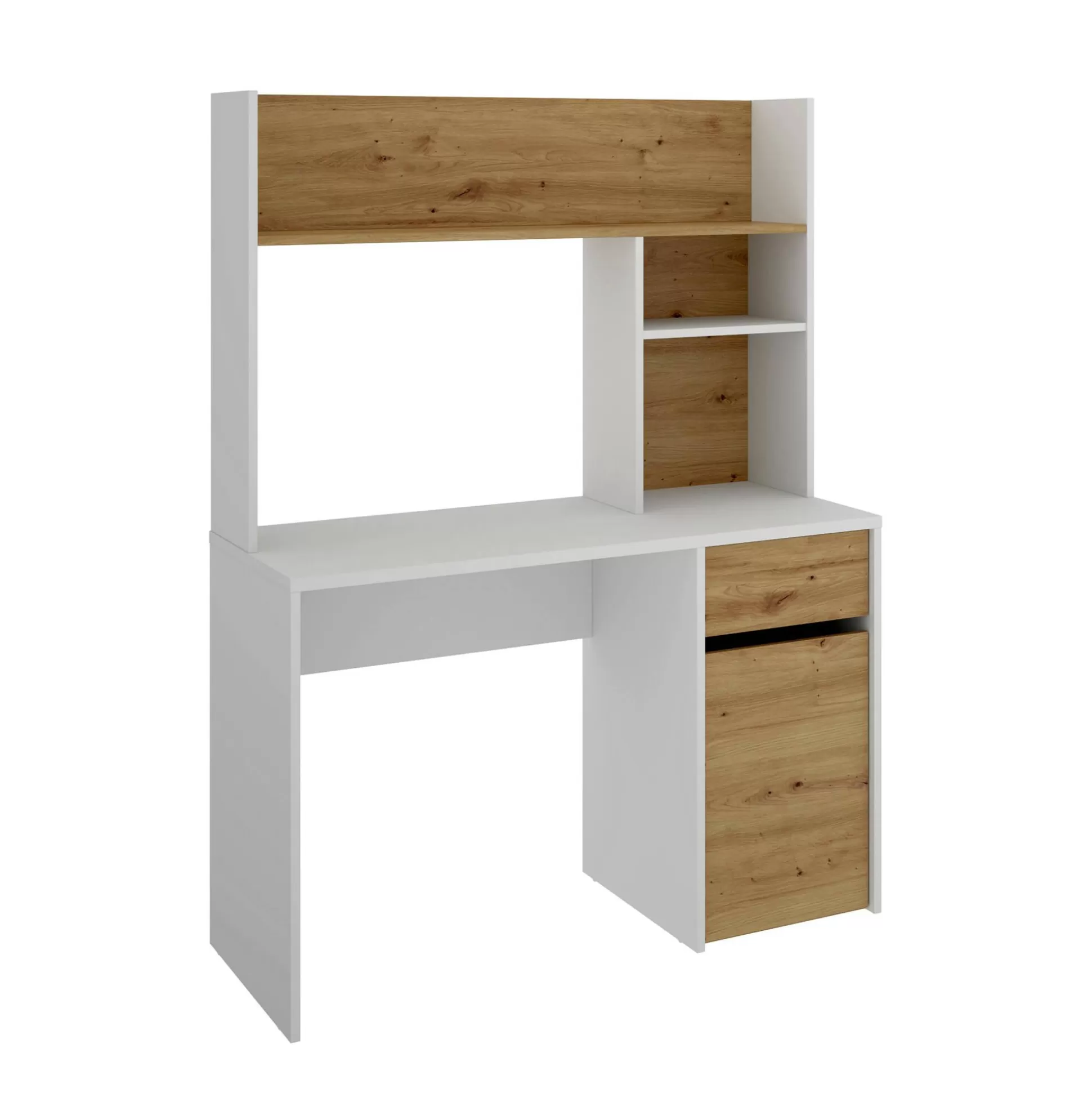 Dmora Scrivanie<Scrivania Dcutrona, 110x50h152 cm, Bianco e Rovere Nodi