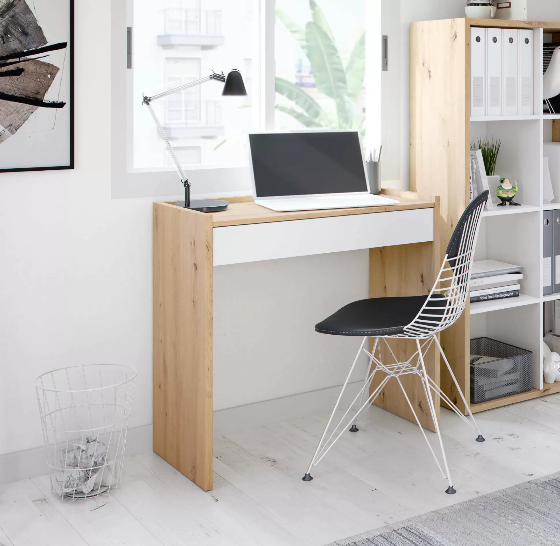 Dmora Scrivanie<Scrivania Ddepaol, 82x40h77 cm, Rovere nodi e Bianco