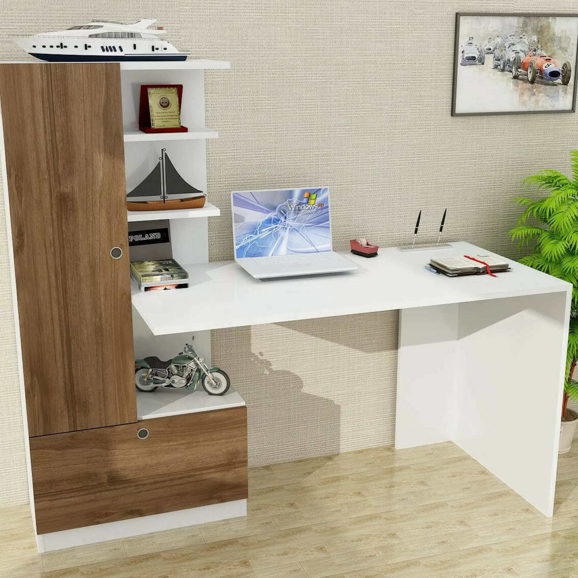Dmora Scrivanie<Scrivania Dhandanovi, 150x62 h120 cm, Bianco e Noce
