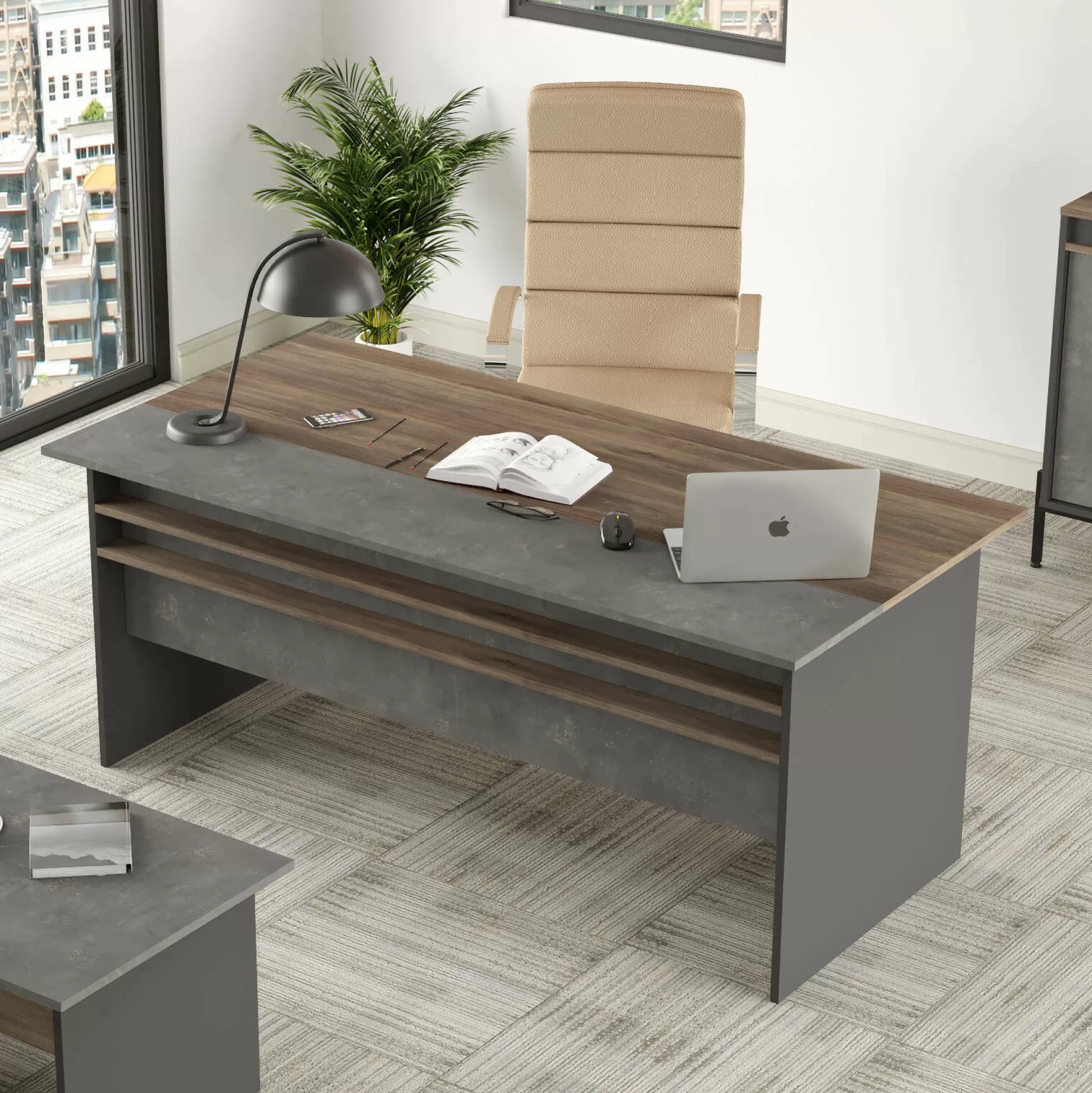 Dmora Scrivanie<Scrivania Dmartinell, 180x90 h75 cm, Marrone e Grigio