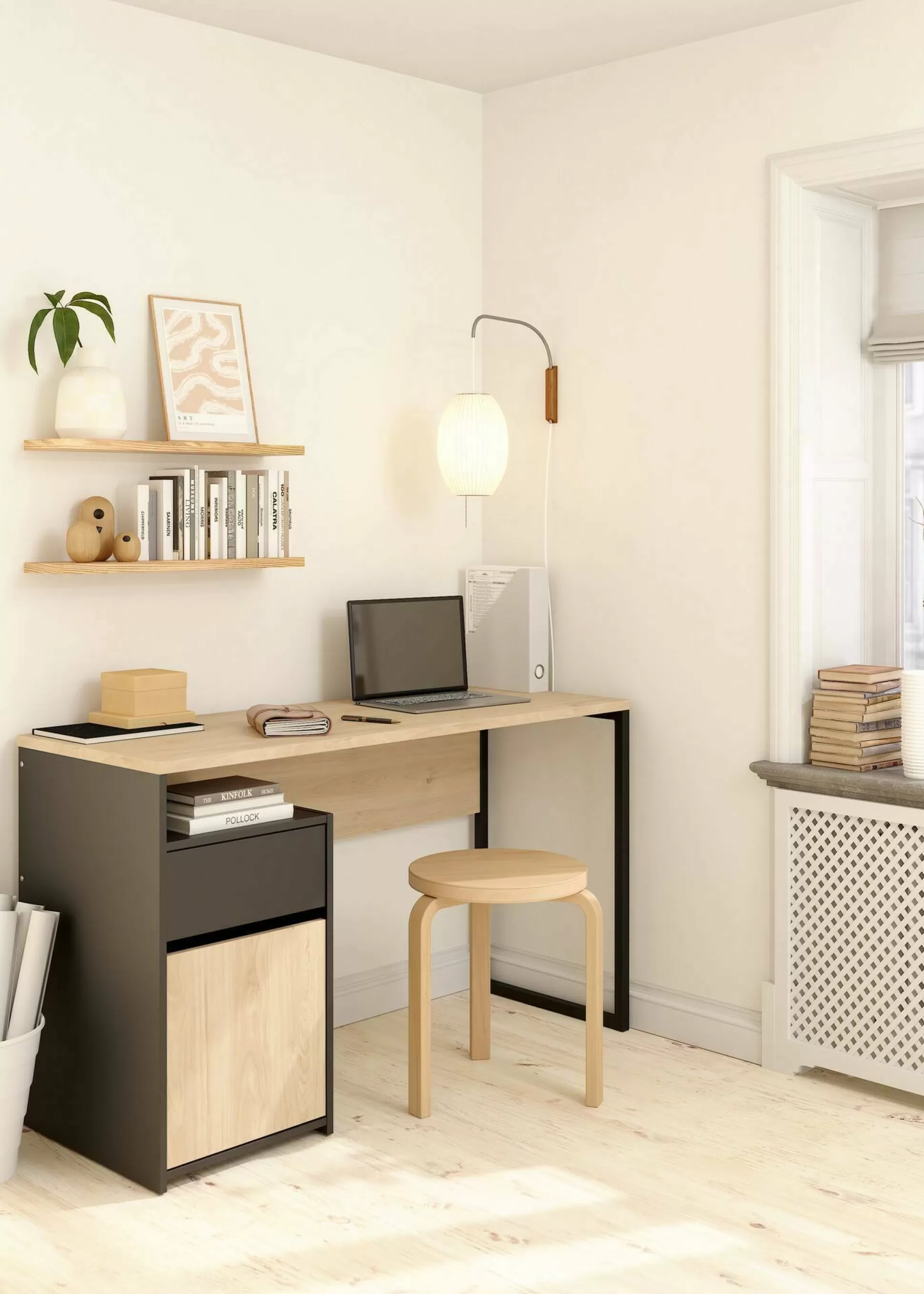 Dmora Scrivanie<Scrivania Dsaltutt, 48x130 h77 cm, Rovere e Nero