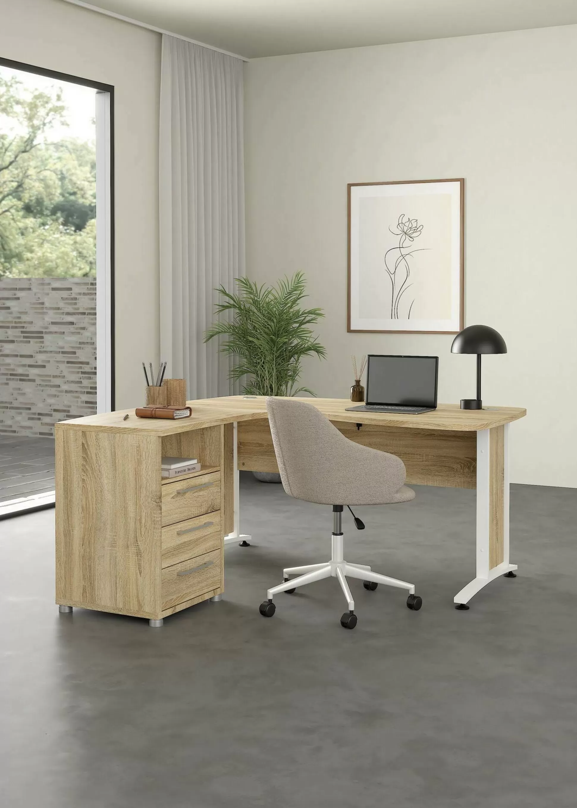 Dmora Scrivanie<Scrivania Dtedesch, 159x150 h75 cm, Quercia e Bianco