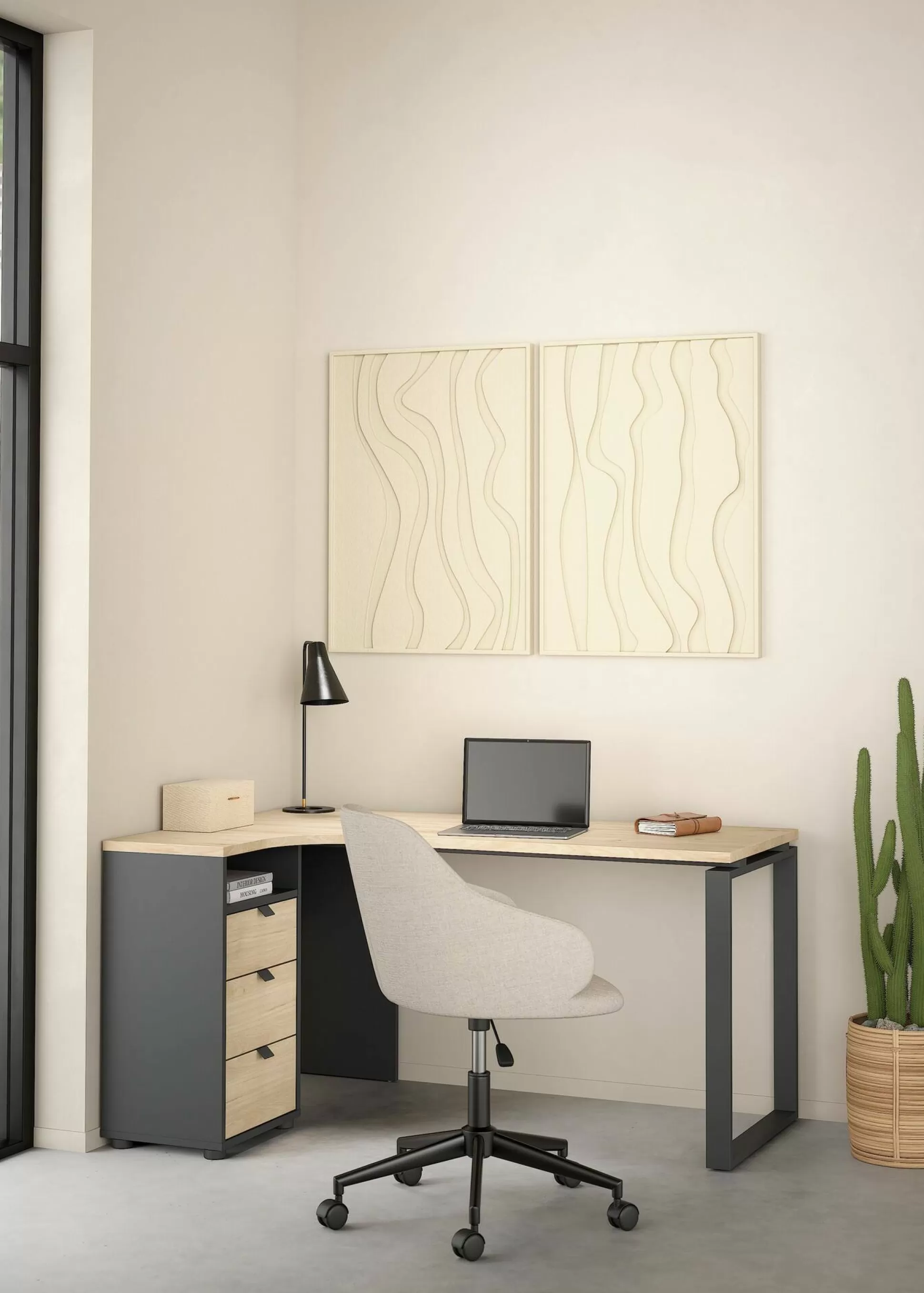 Dmora Scrivanie<Scrivania Dturc, 100x150 h76 cm, Rovere e Grigio