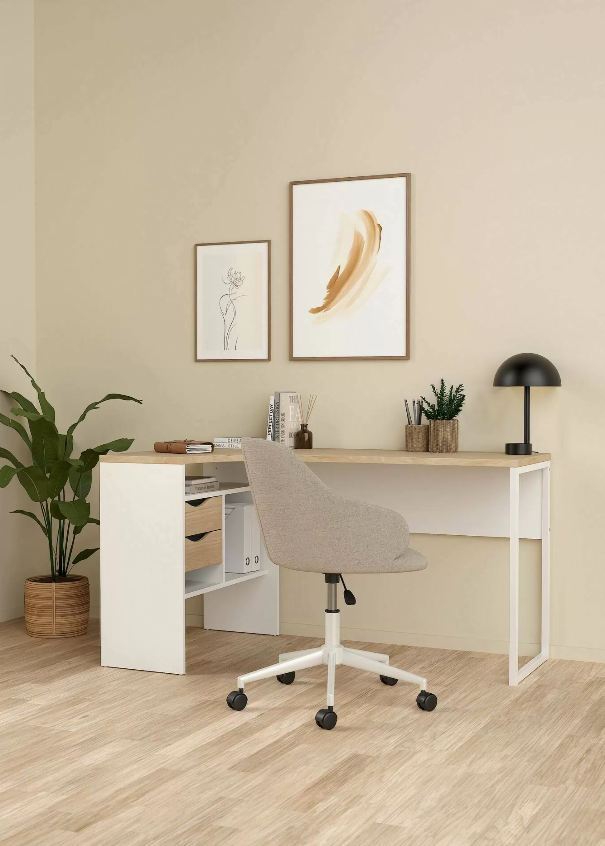 Dmora Scrivanie<Scrivania Dturr, 81x145 h77 cm, Bianco e Rovere