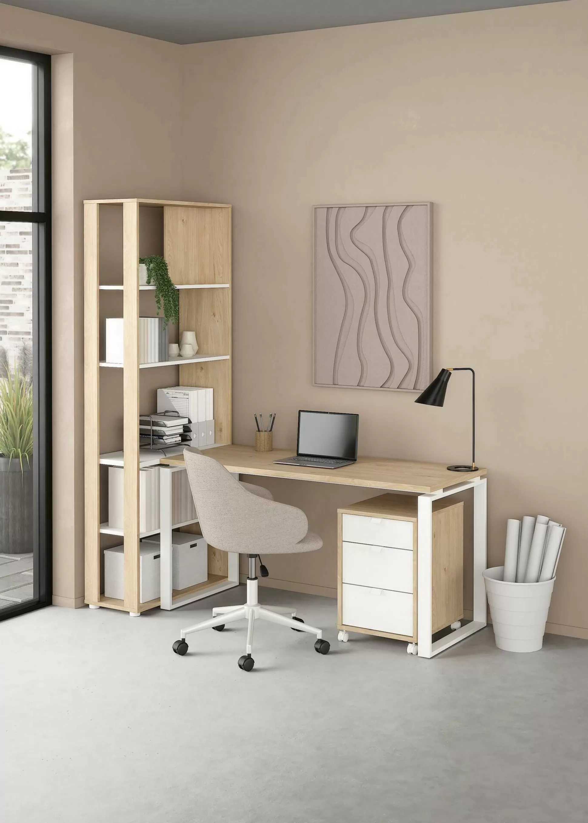 Dmora Scrivanie<Scrivania Etienne, 80x184 h205 cm, Rovere e Bianco