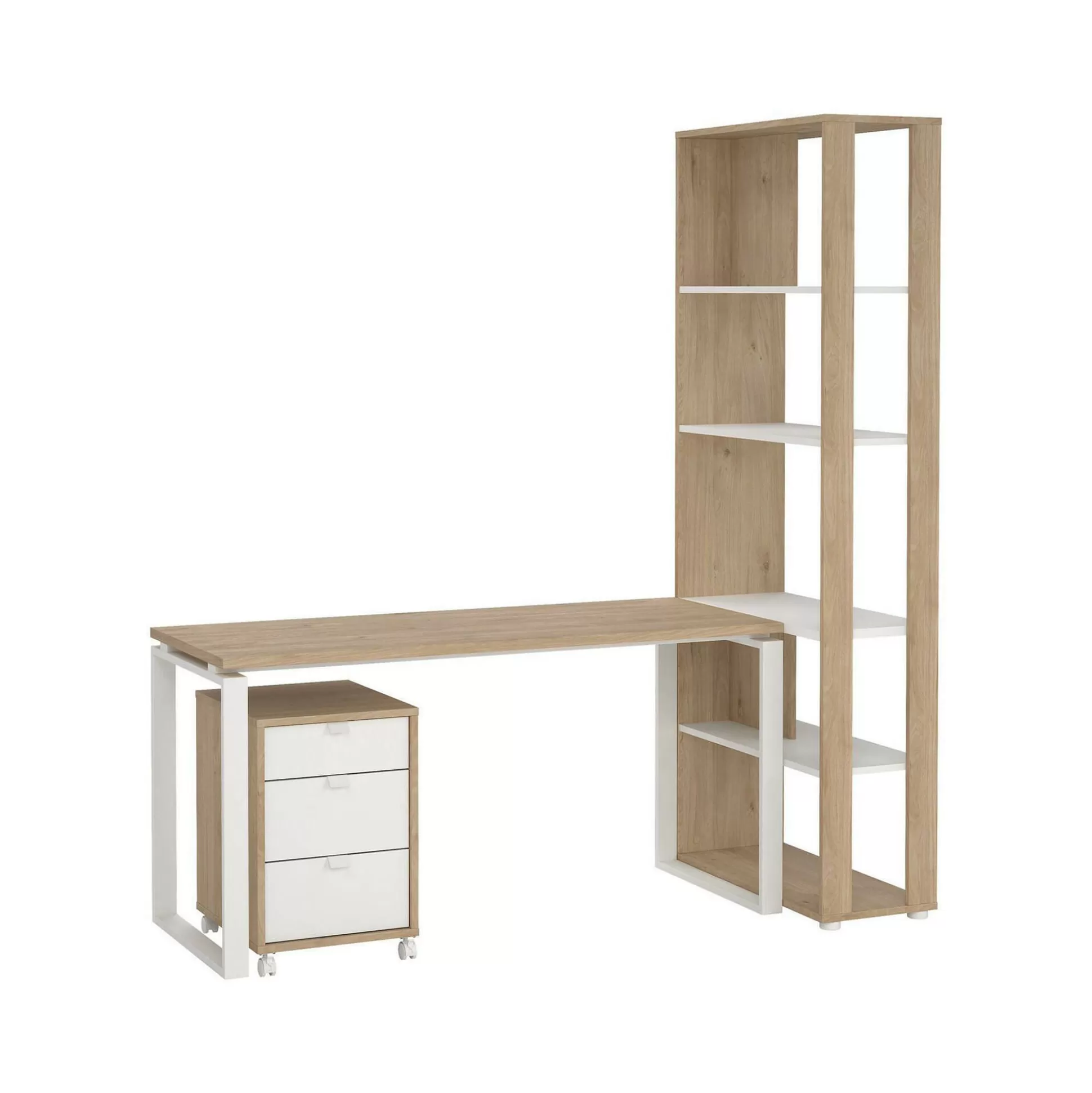 Dmora Scrivanie<Scrivania Etienne, 80x184 h205 cm, Rovere e Bianco