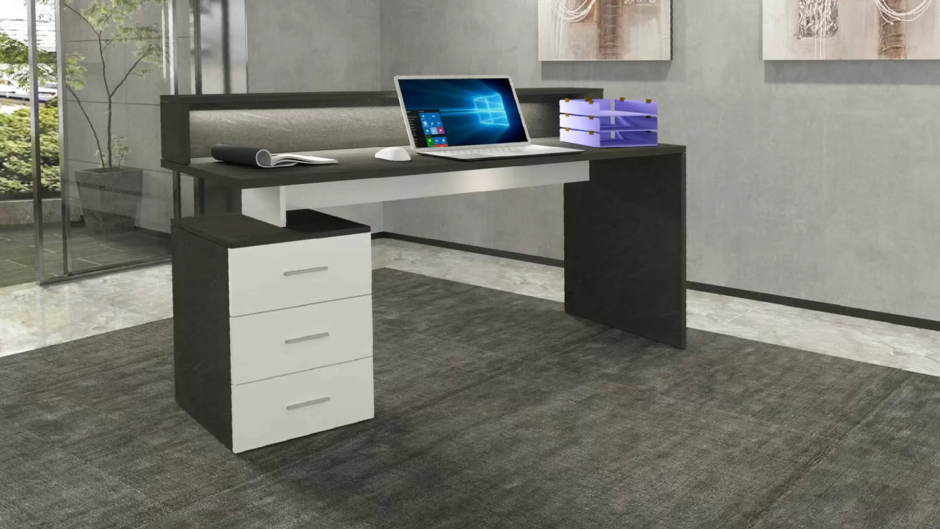 Dmora Scrivanie<Scrivania Flaminia, 160x60h90 cm, Bianco e