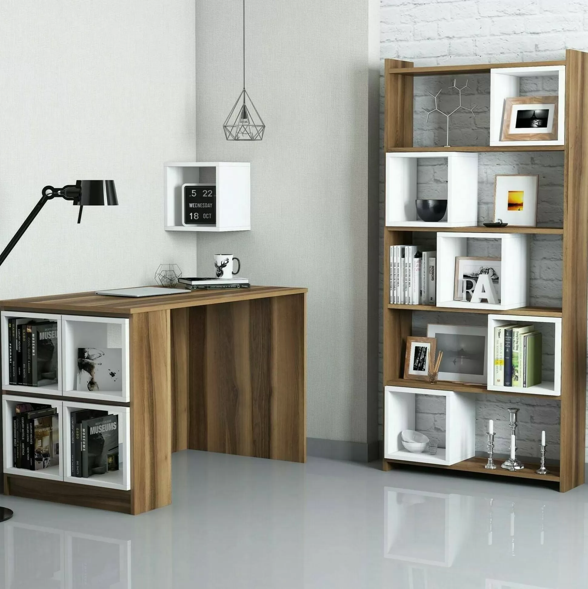 Dmora Scrivanie<Scrivania Hongyu, 120x65h75 cm, Noce e Bianco