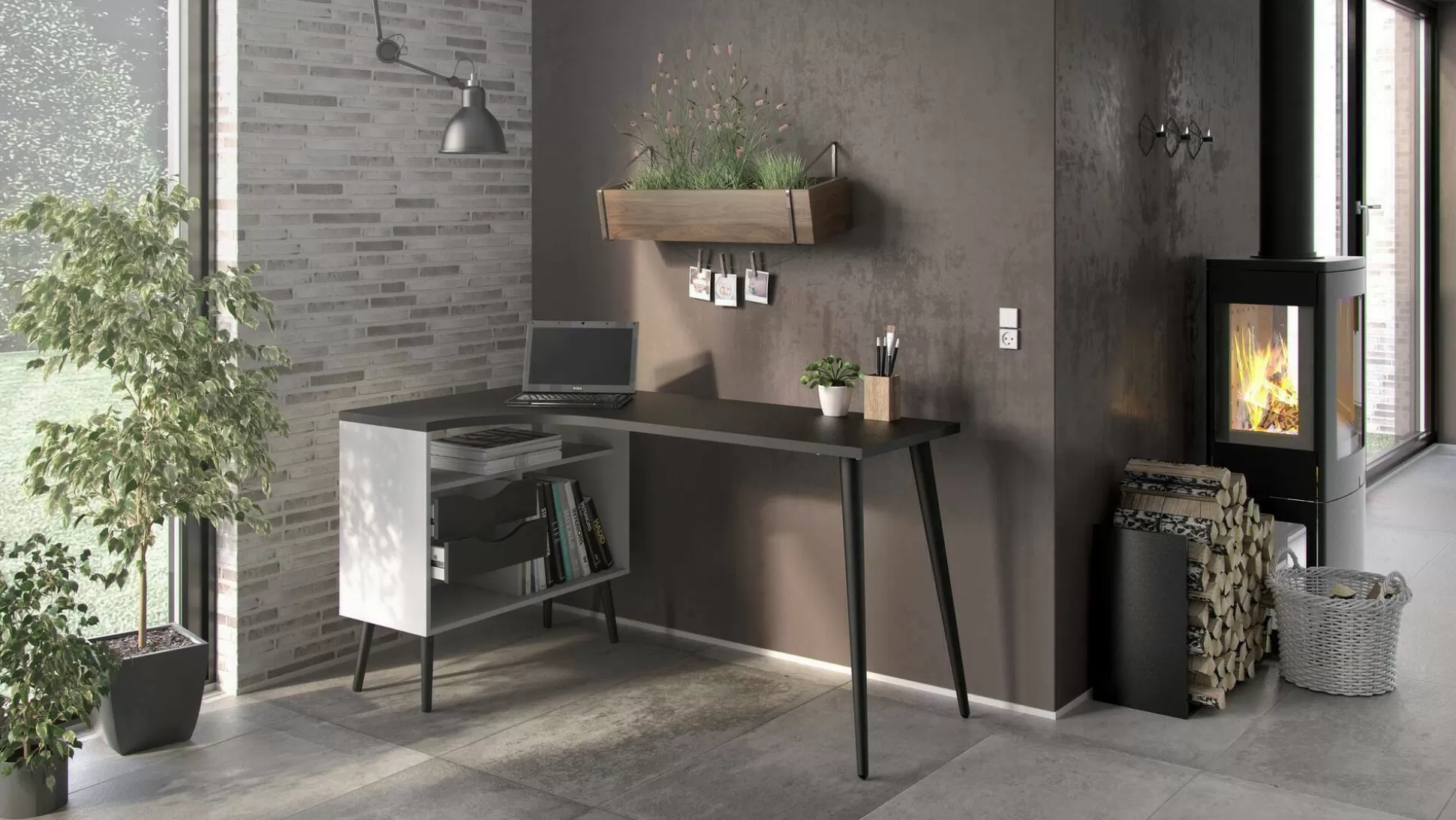 Dmora Scrivanie<Scrivania Katherine, 145x81 h76 cm, Bianco e Nero