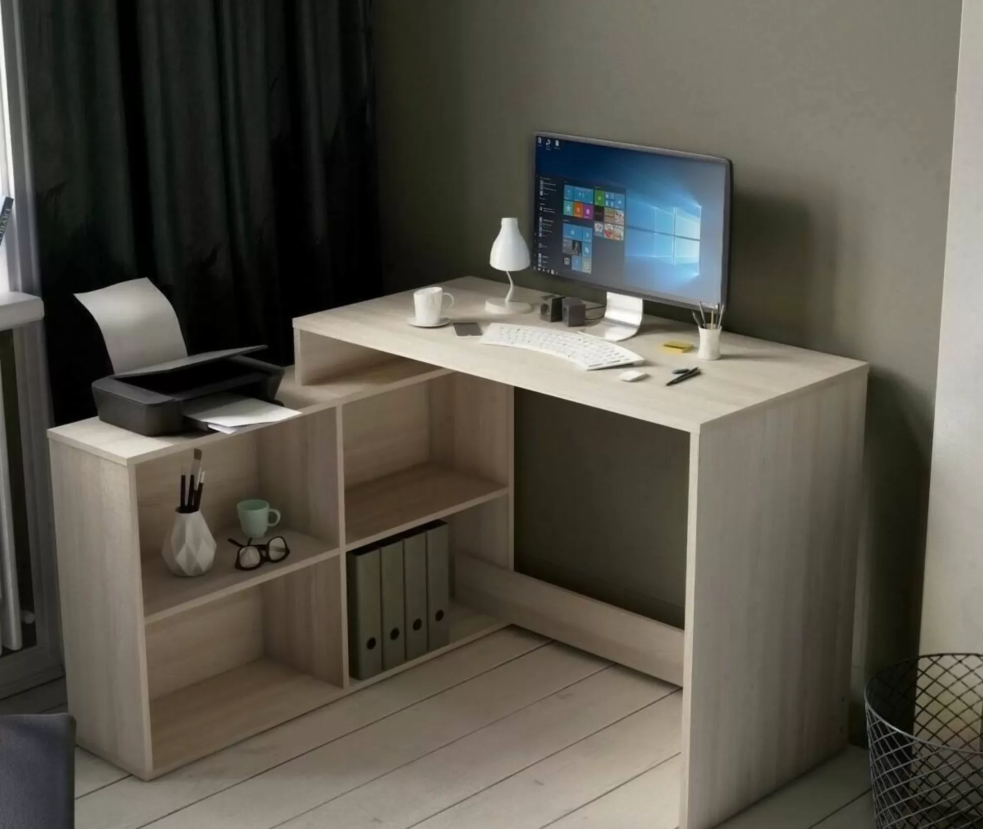 Dmora Scrivanie<Scrivania Kyarr, 112x101 h77 cm, Rovere e Bianco