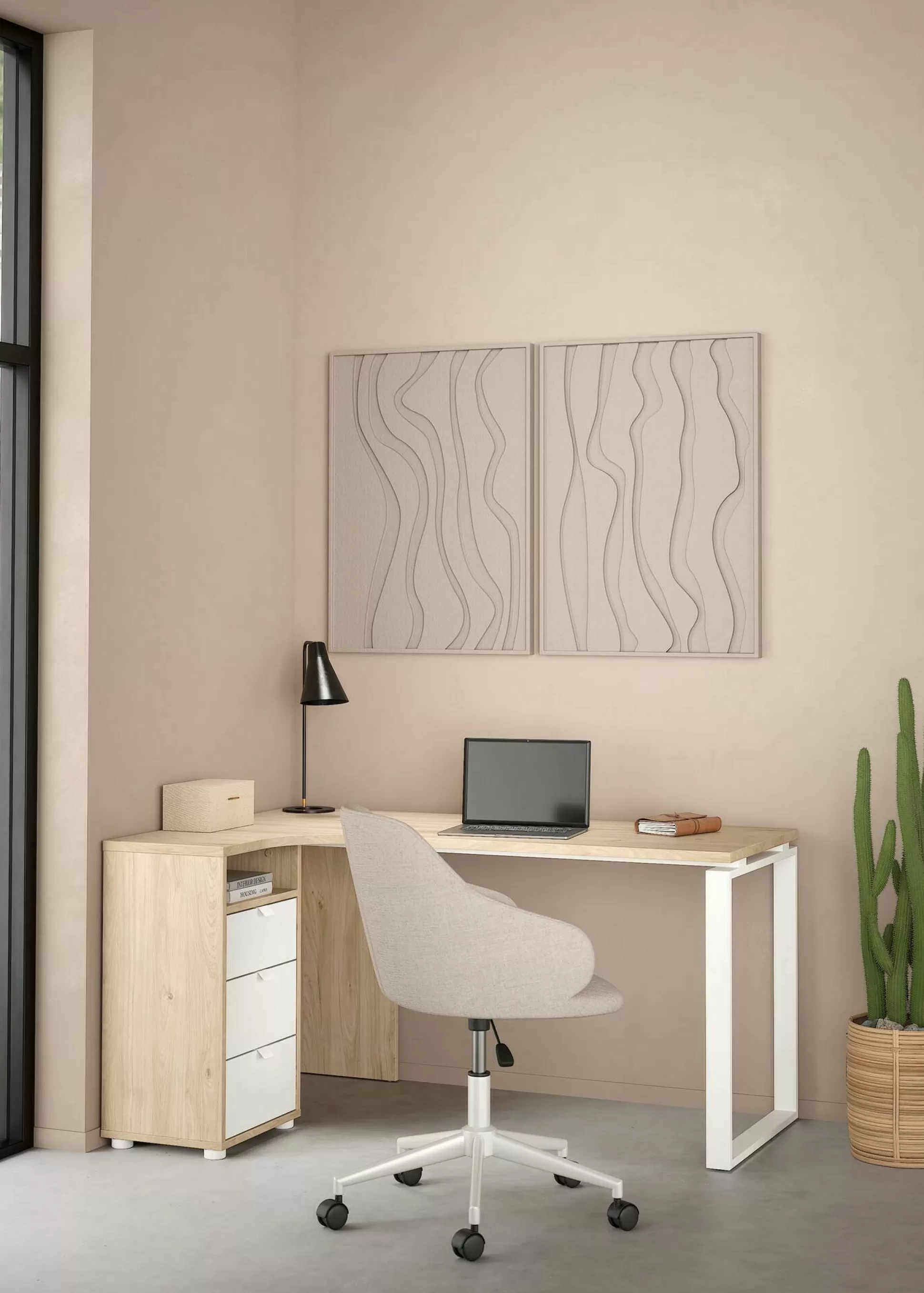 Dmora Scrivanie<Scrivania Medard, 100x150 h76 cm, Rovere e Bianco