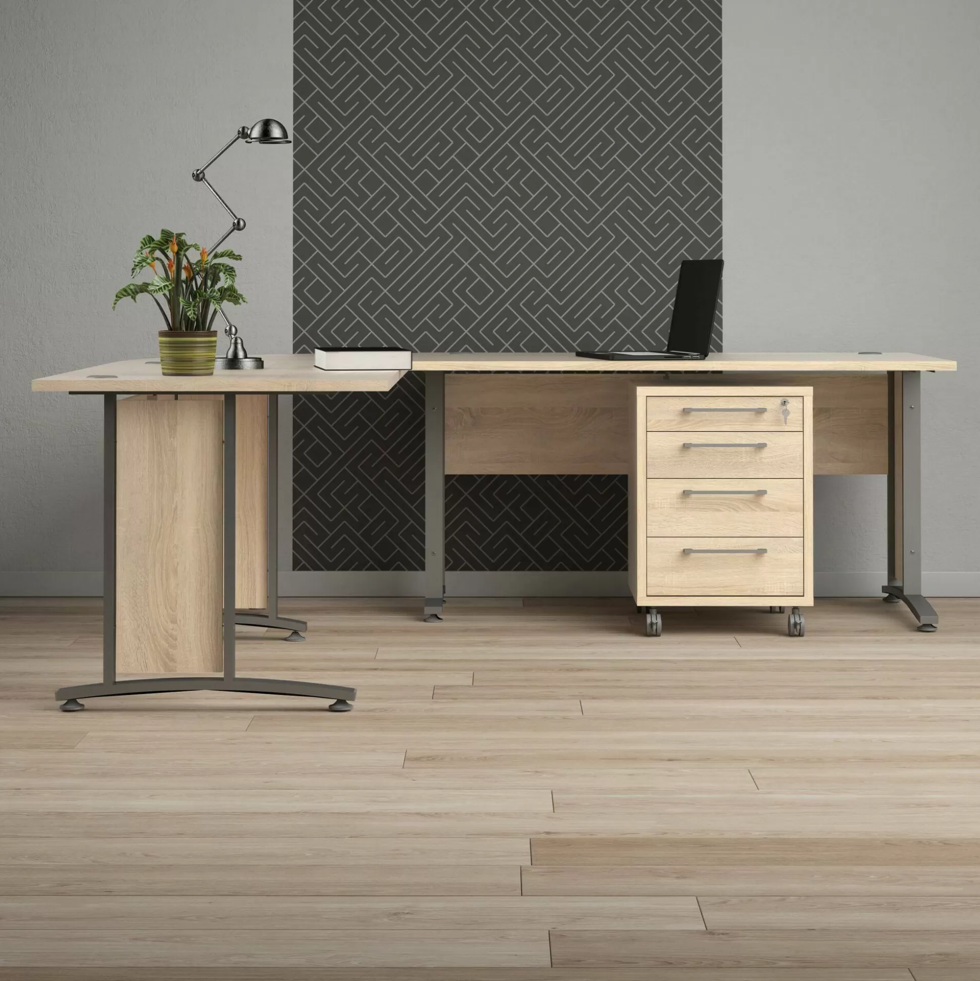 Dmora Scrivanie<Scrivania Megh, 230x200 h75 cm, Grigio e Quercia