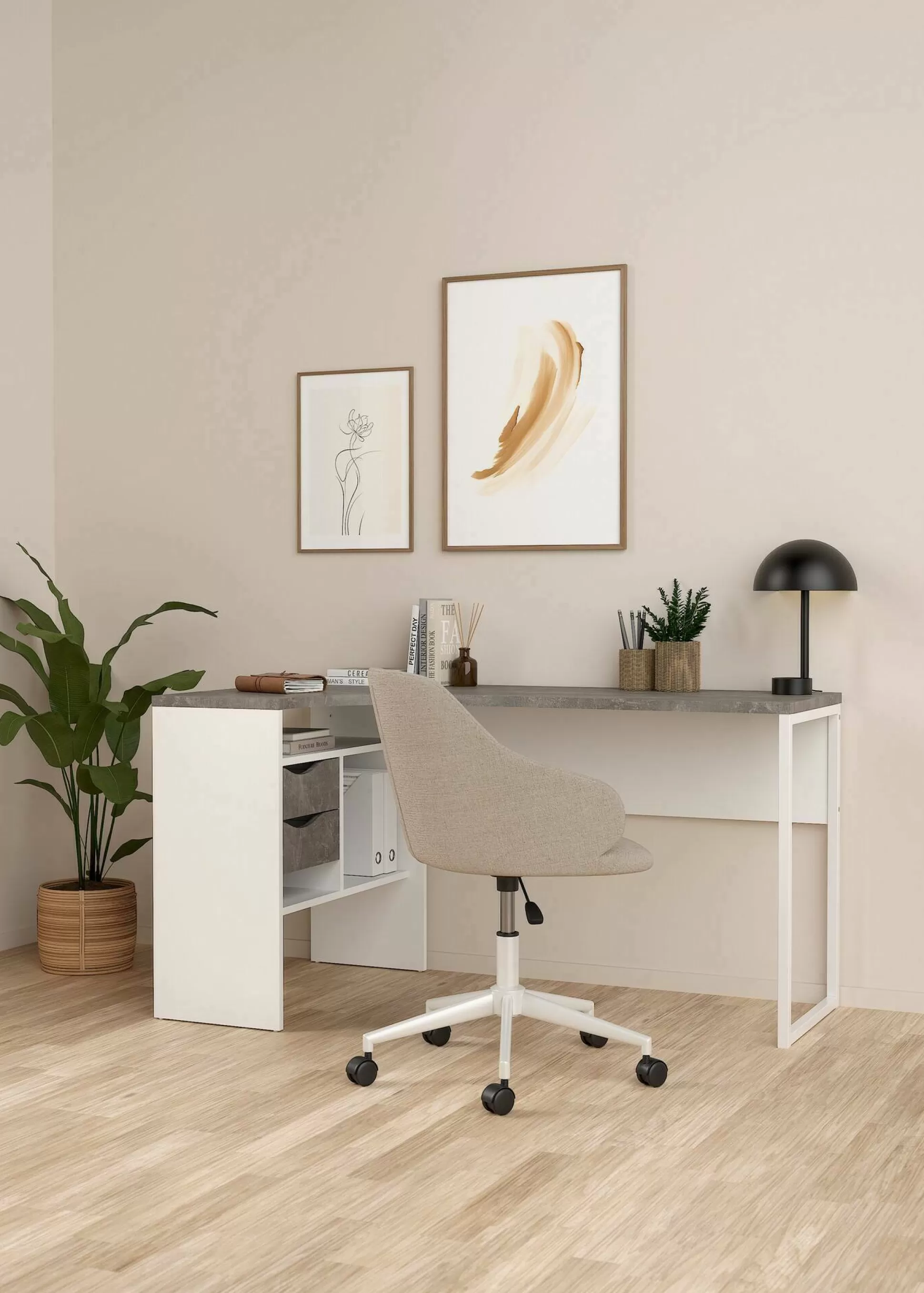 Dmora Scrivanie<Scrivania Moire, 81x145 h77 cm, Bianco e Grigio