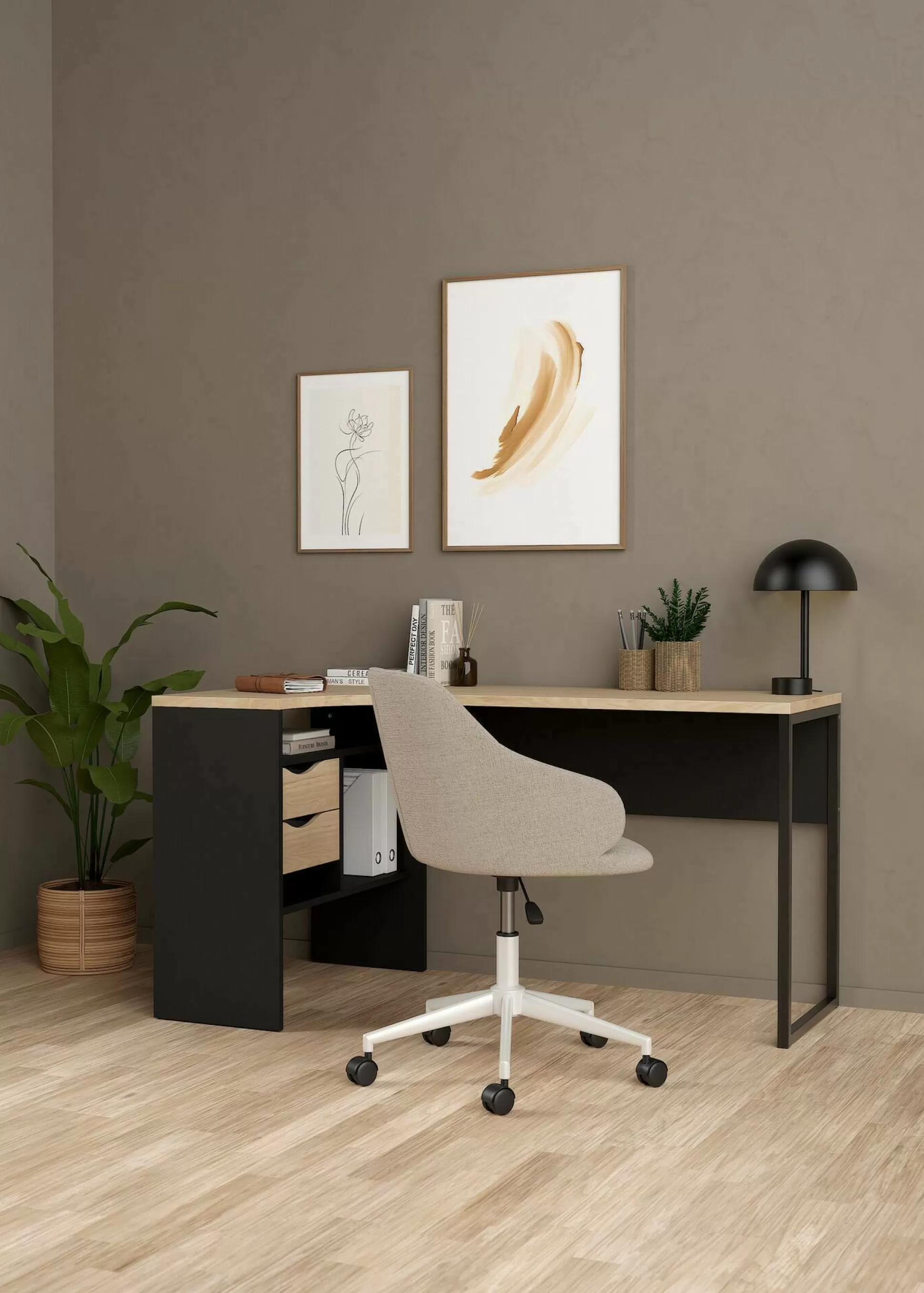 Dmora Scrivanie<Scrivania Moire, 81x145 h77 cm, Nero e Rovere