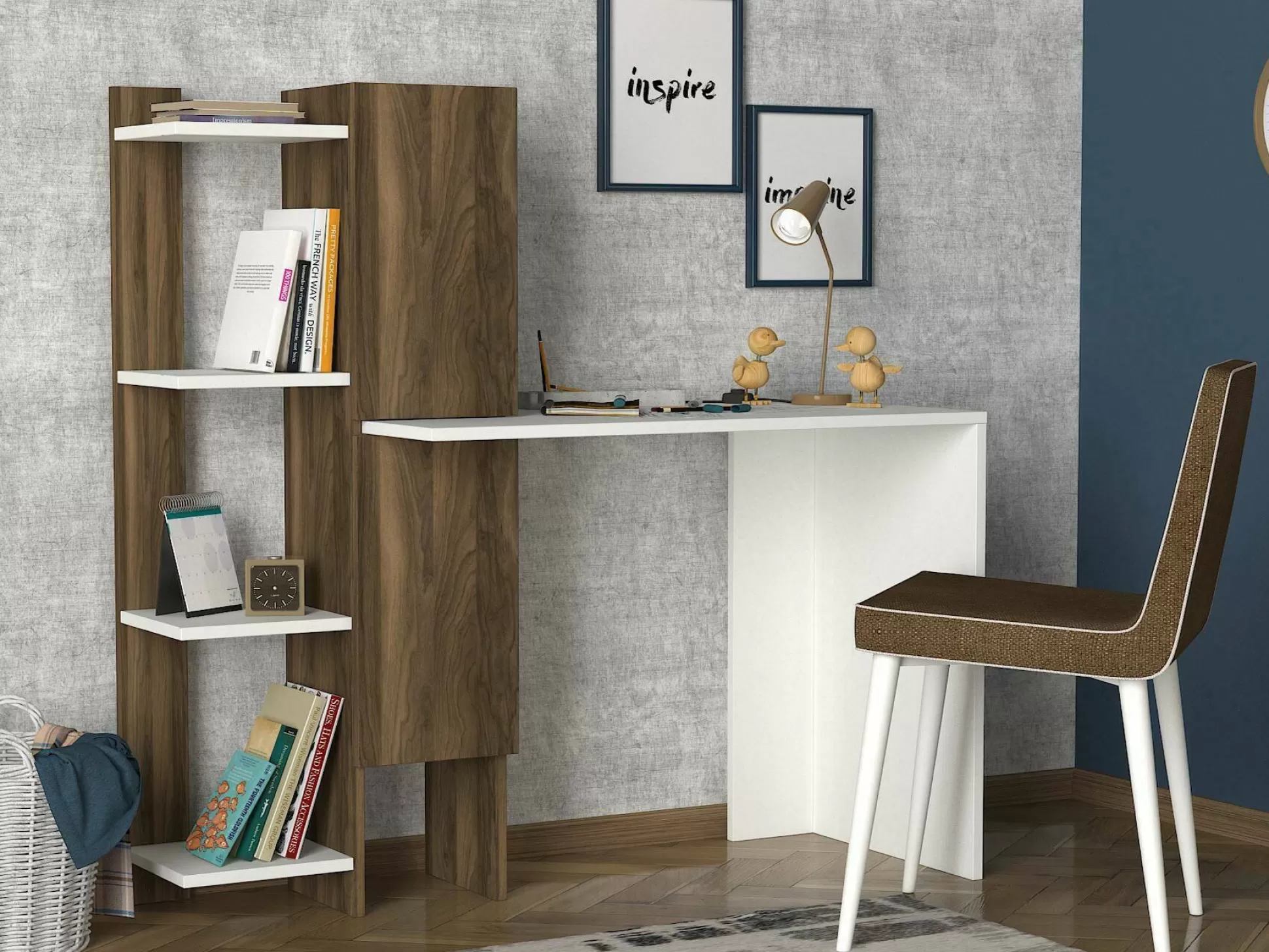 Dmora Scrivanie<Scrivania Nanmadol, 90x45 h72 cm, Bianco e Noce